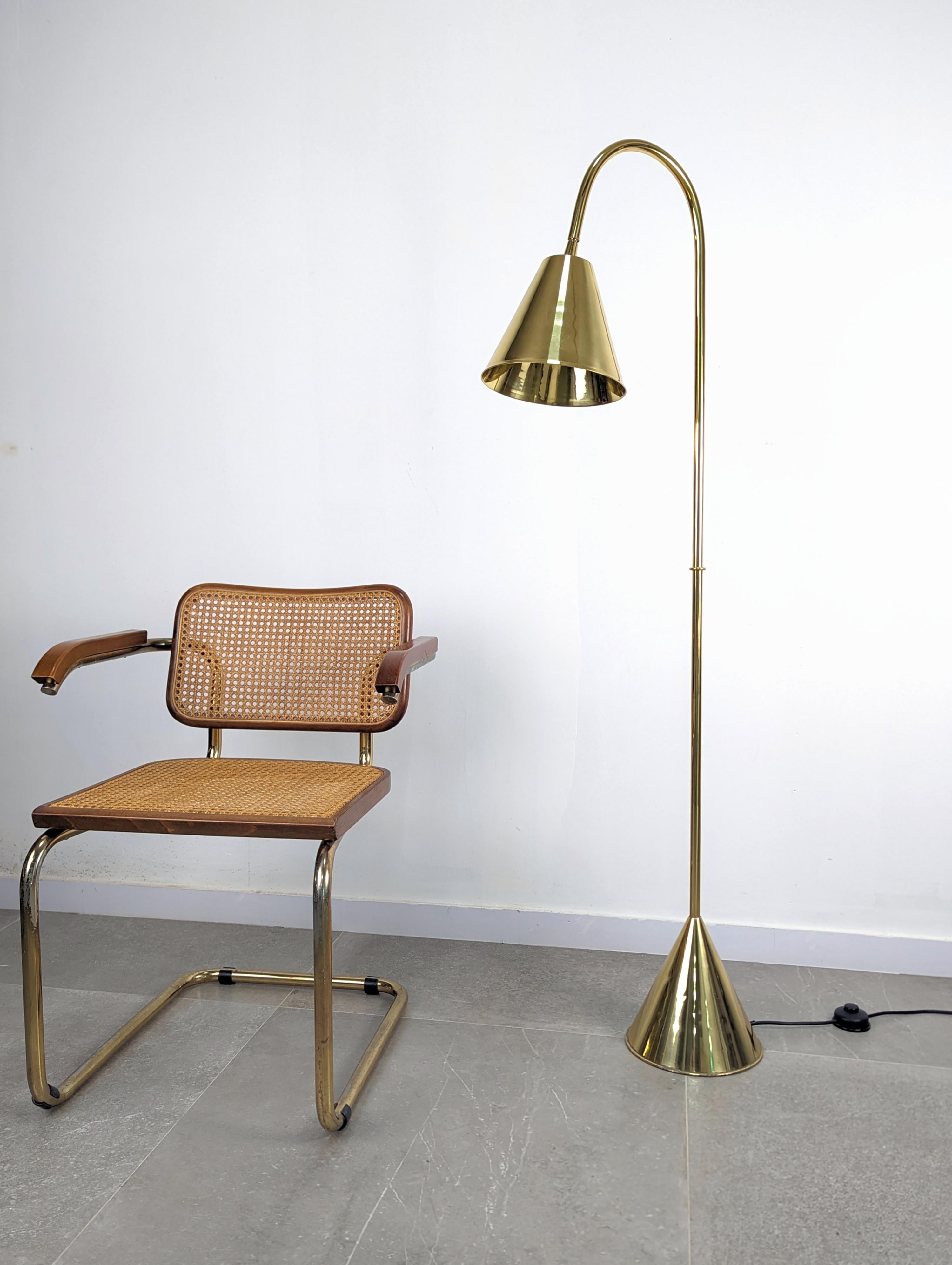 European Jacques Adnet floor lamp by Valentí in brass For Sale
