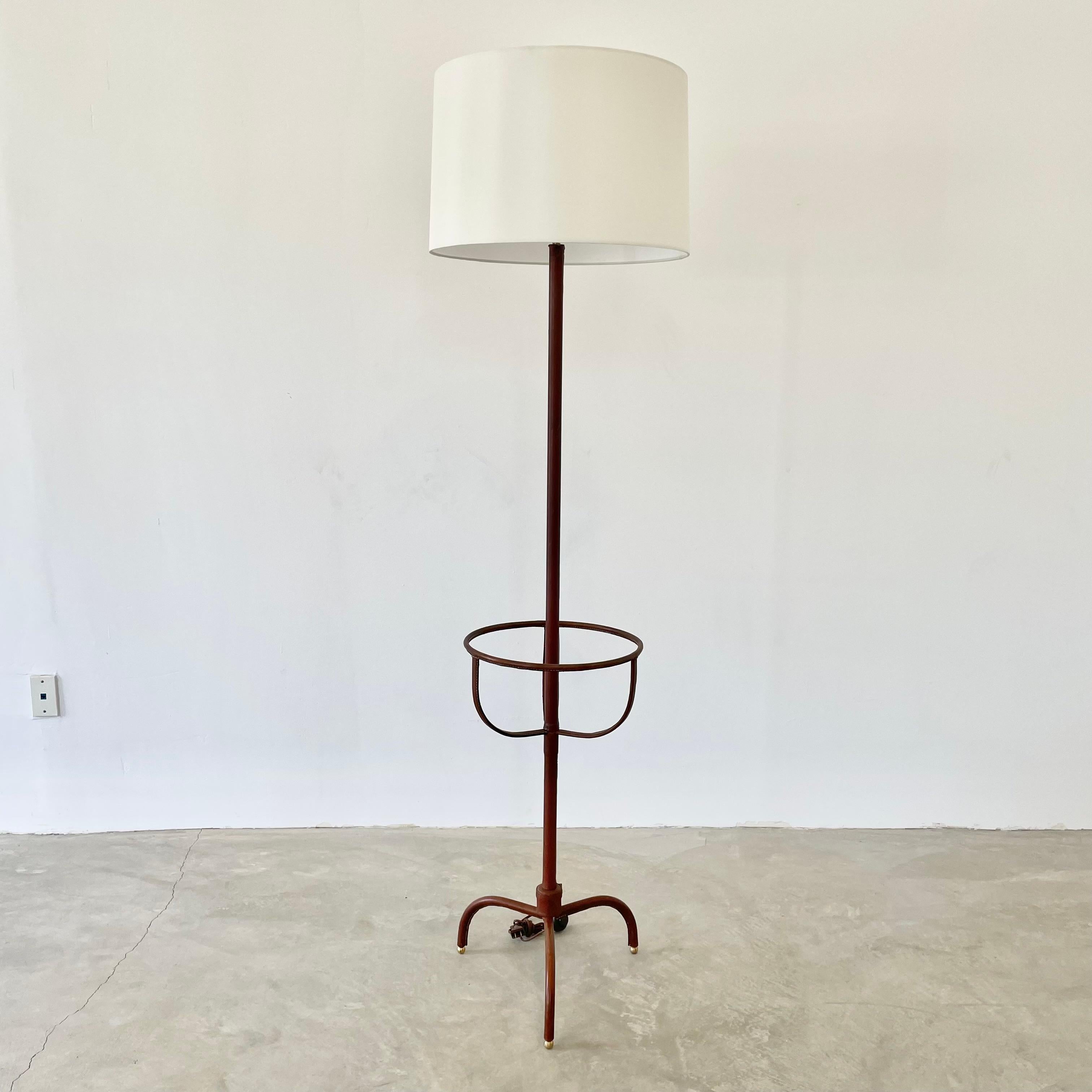 Mid-Century Modern Jacques Adnet Floor Lamp in Saddle Leather, 1950s France For Sale