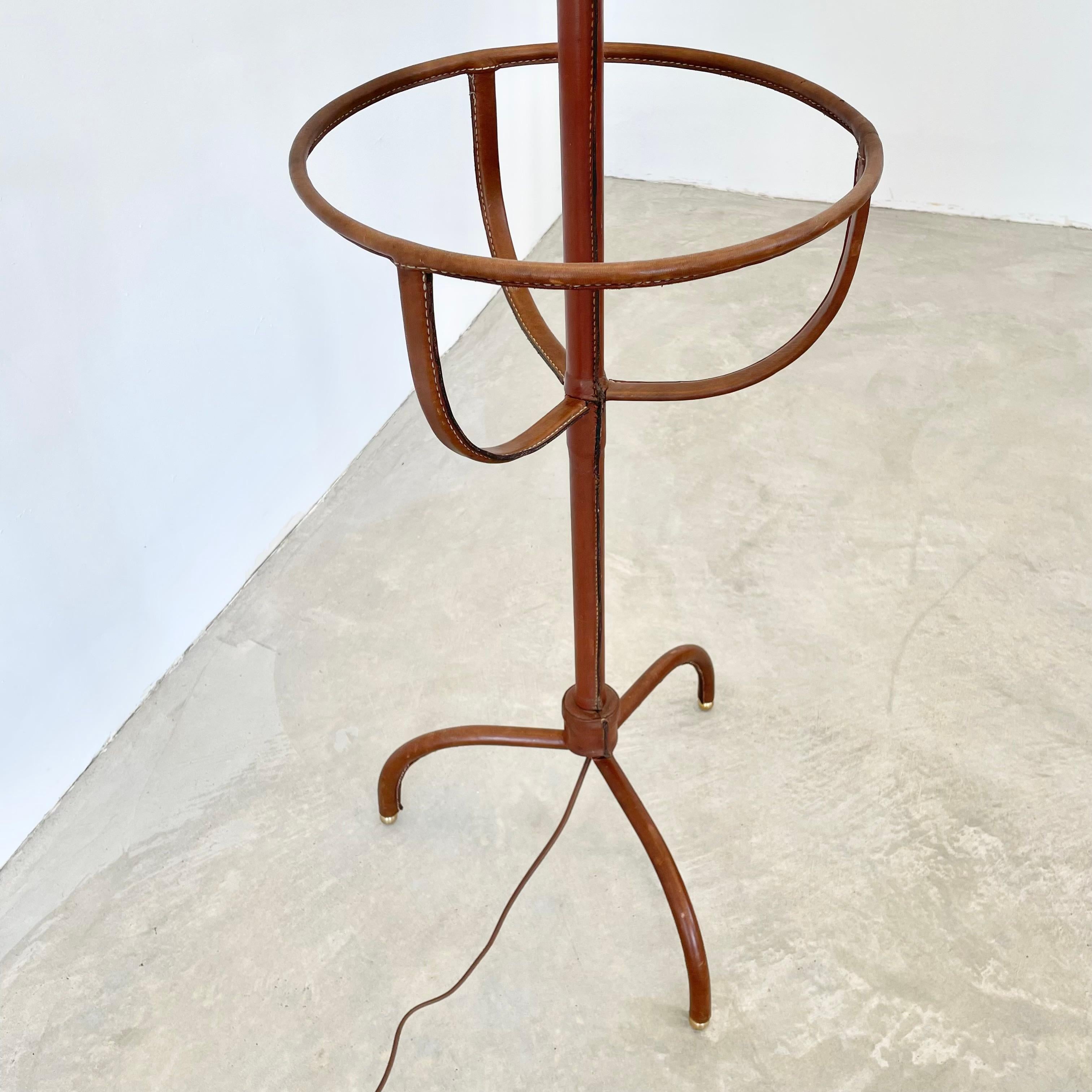 French Jacques Adnet Floor Lamp in Saddle Leather, 1950s France For Sale