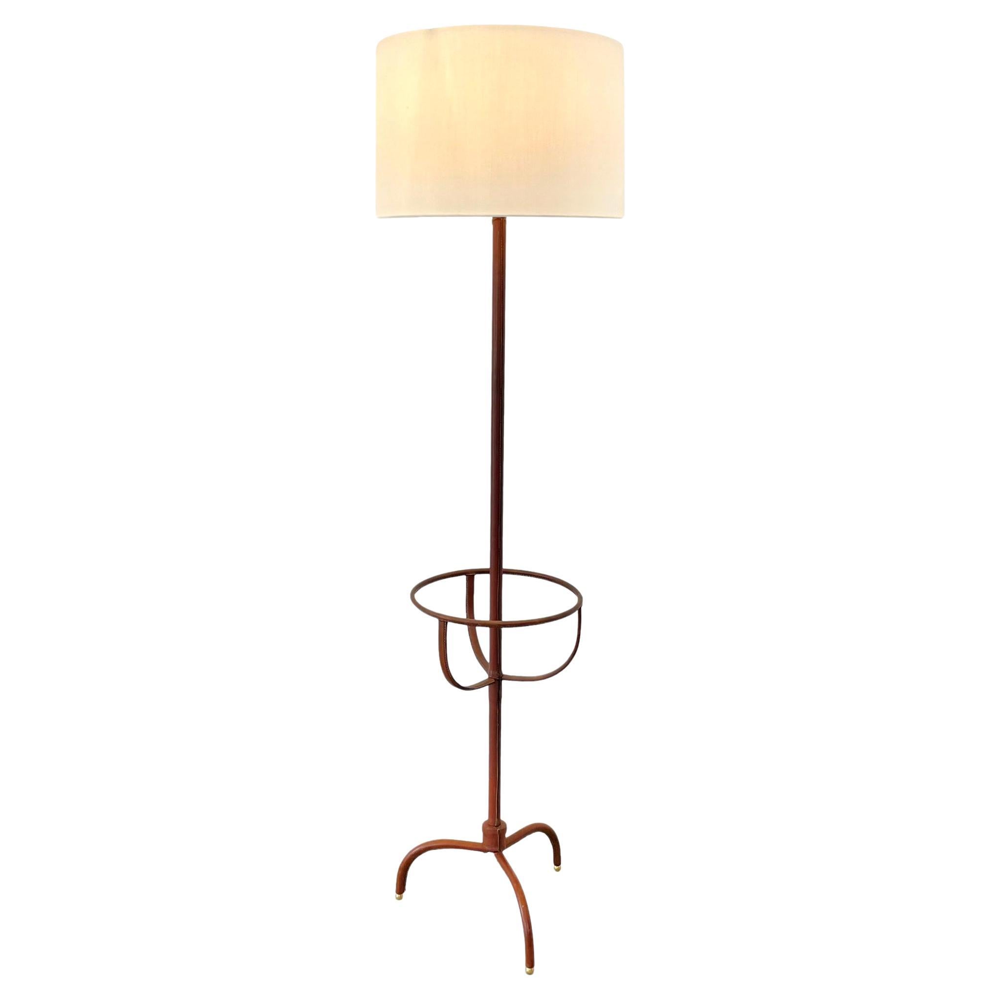 Jacques Adnet Floor Lamp in Saddle Leather, 1950s France For Sale