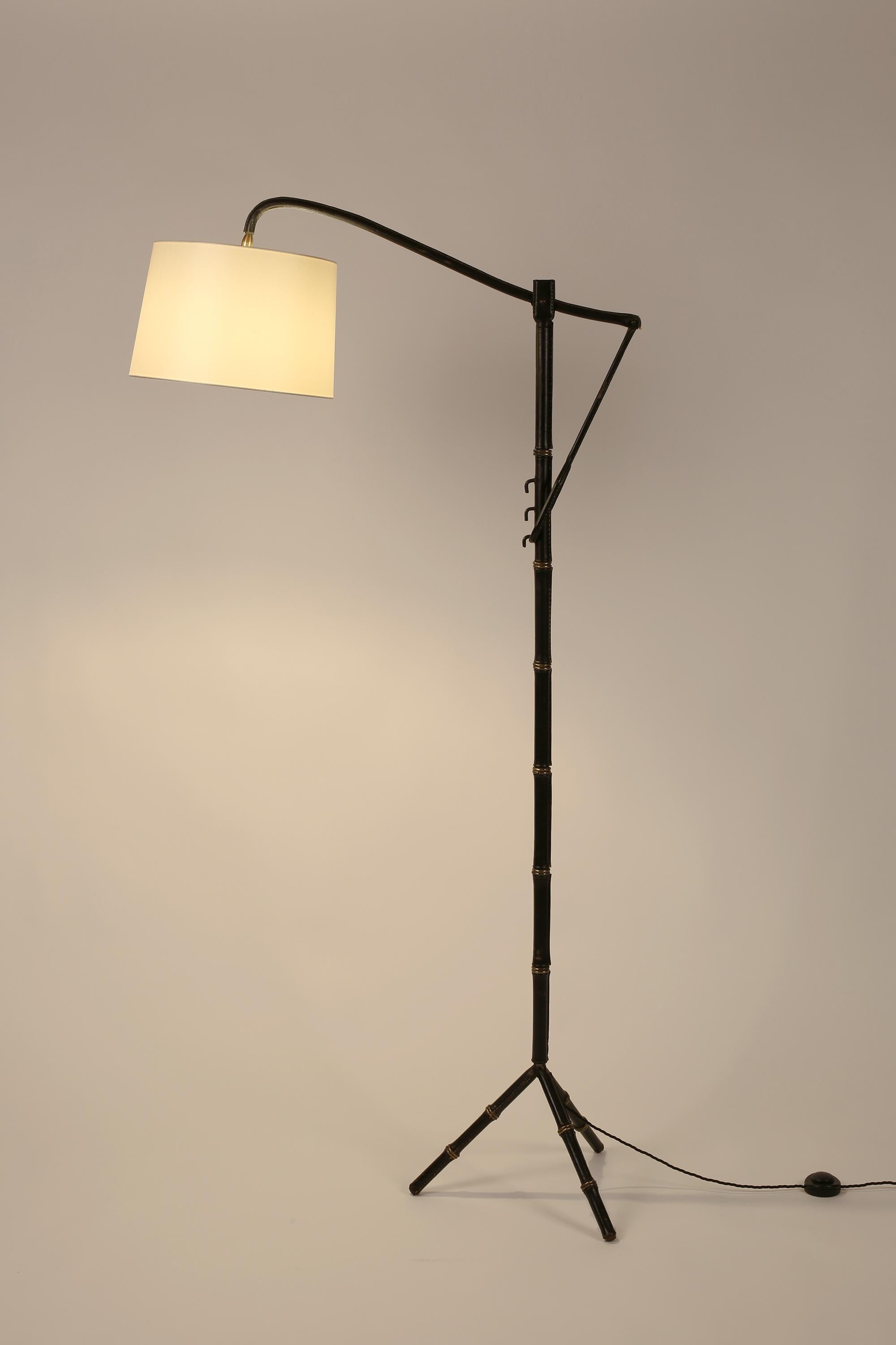 Mid-Century Modern Jacques Adnet for Hermès French 1950s Leather Floor Lamp Midcentury Modern For Sale