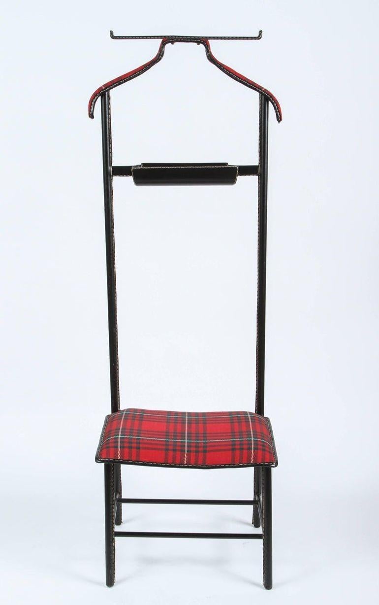 Mid-Century Modern Jacques Adnet For Hermes Valet de chambre français gainé de cuir avec écossais d'origine en vente