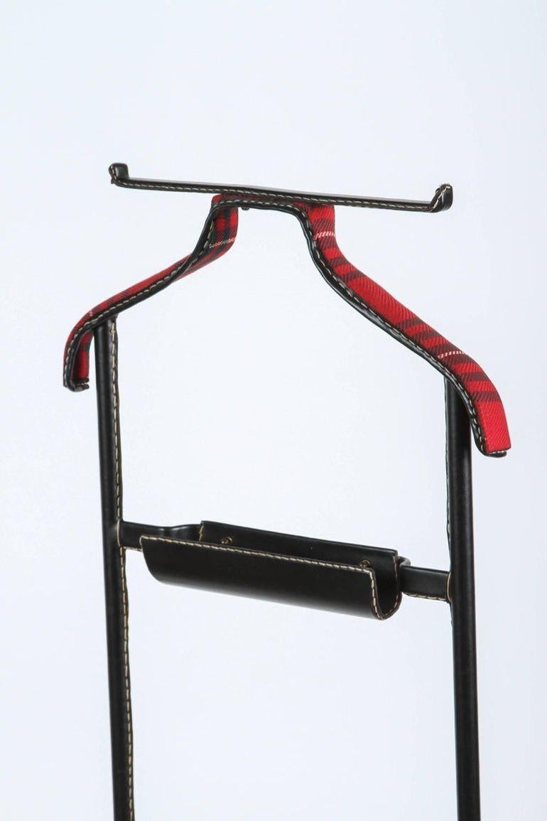Fait main Jacques Adnet For Hermes Valet de chambre français gainé de cuir avec écossais d'origine en vente