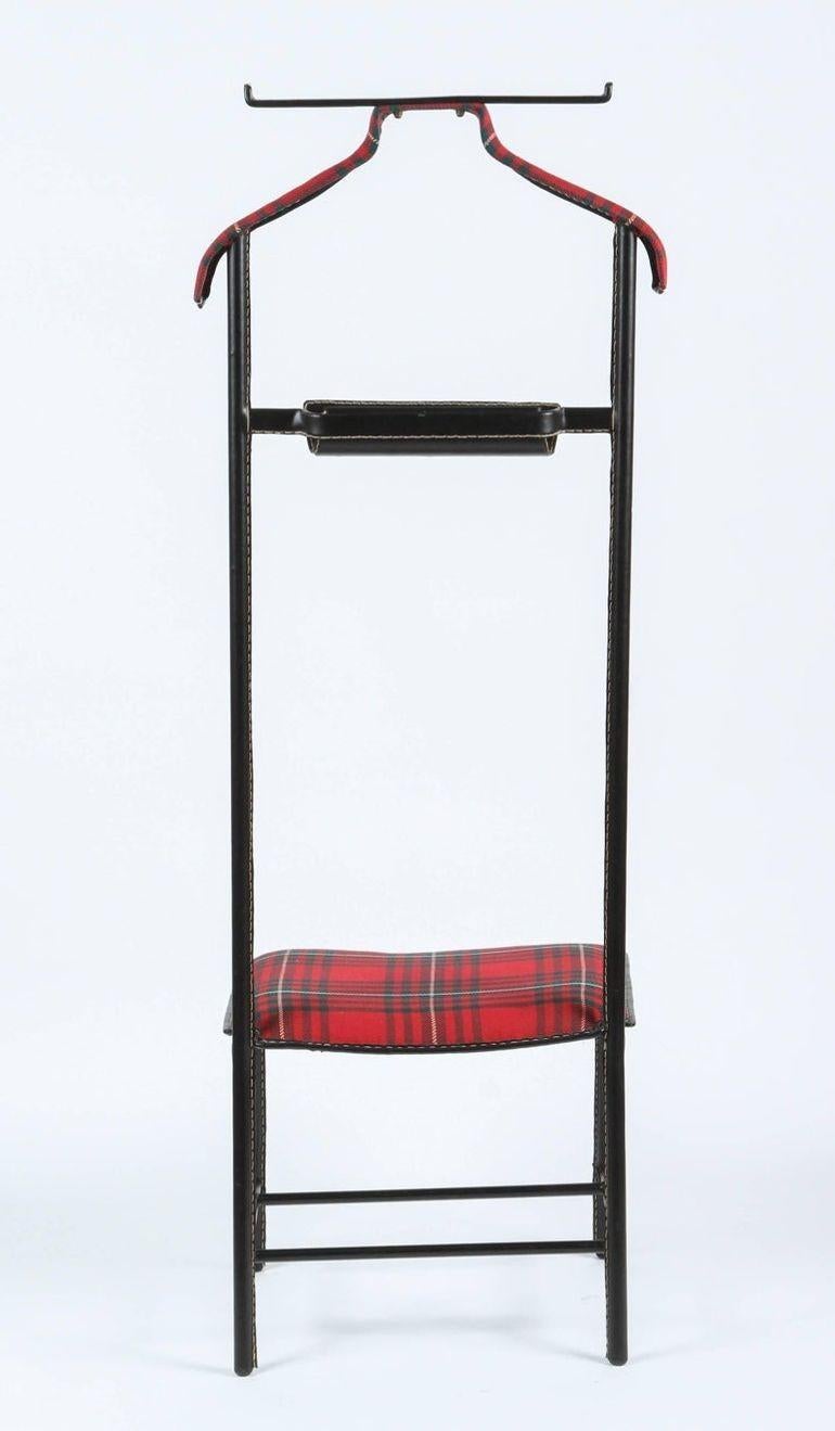 Métal Jacques Adnet For Hermes Valet de chambre français gainé de cuir avec écossais d'origine en vente