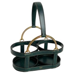 Jacques Adnet for Hermes Paris Barware Leather + Brass Caddy Bottle Holder 50s