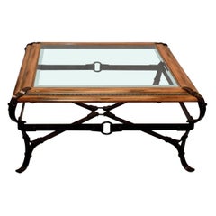 Jacques Adnet for Hermes Style Equestrian Strap Work Motif Iron Coffee Table