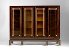 Jacques Adnet, Viertüriges Bücherregal aus Makassar und Glas, Frankreich, um 1945