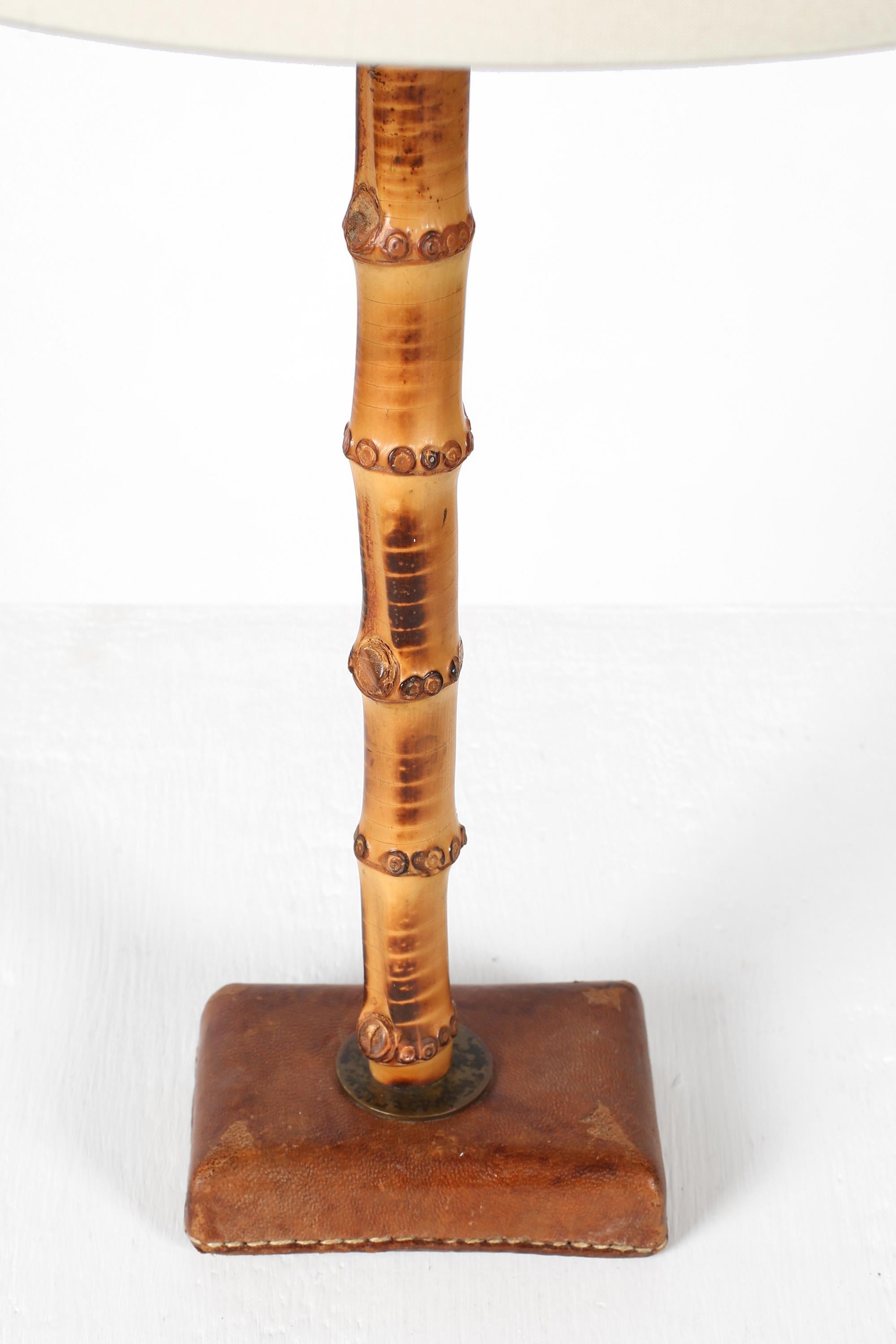 Jacques Adnet French 1950s Bamboo & Leather Table Lamp 2