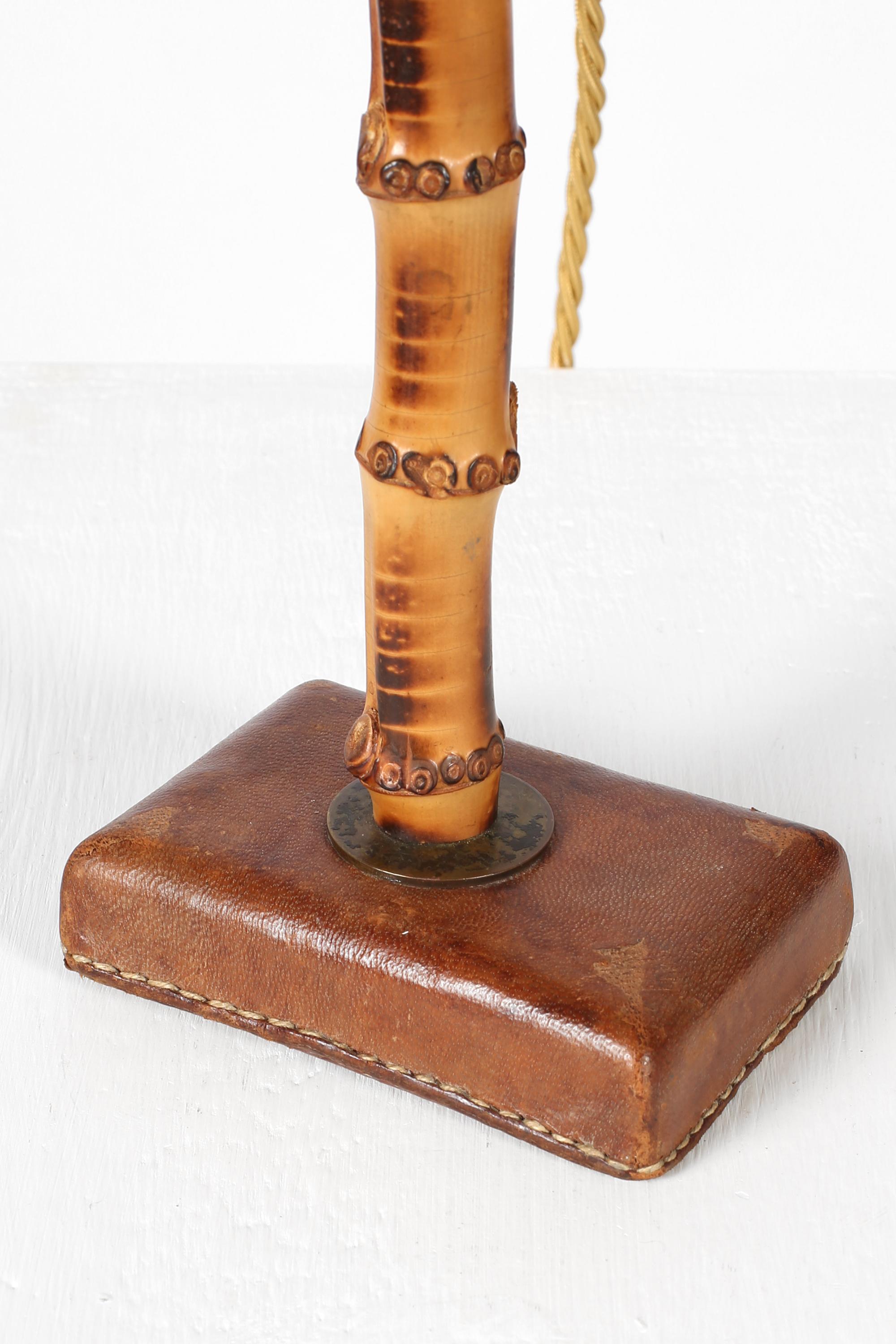 Jacques Adnet French 1950s Bamboo & Leather Table Lamp 5