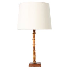 Jacques Adnet French 1950s Bamboo & Leather Table Lamp