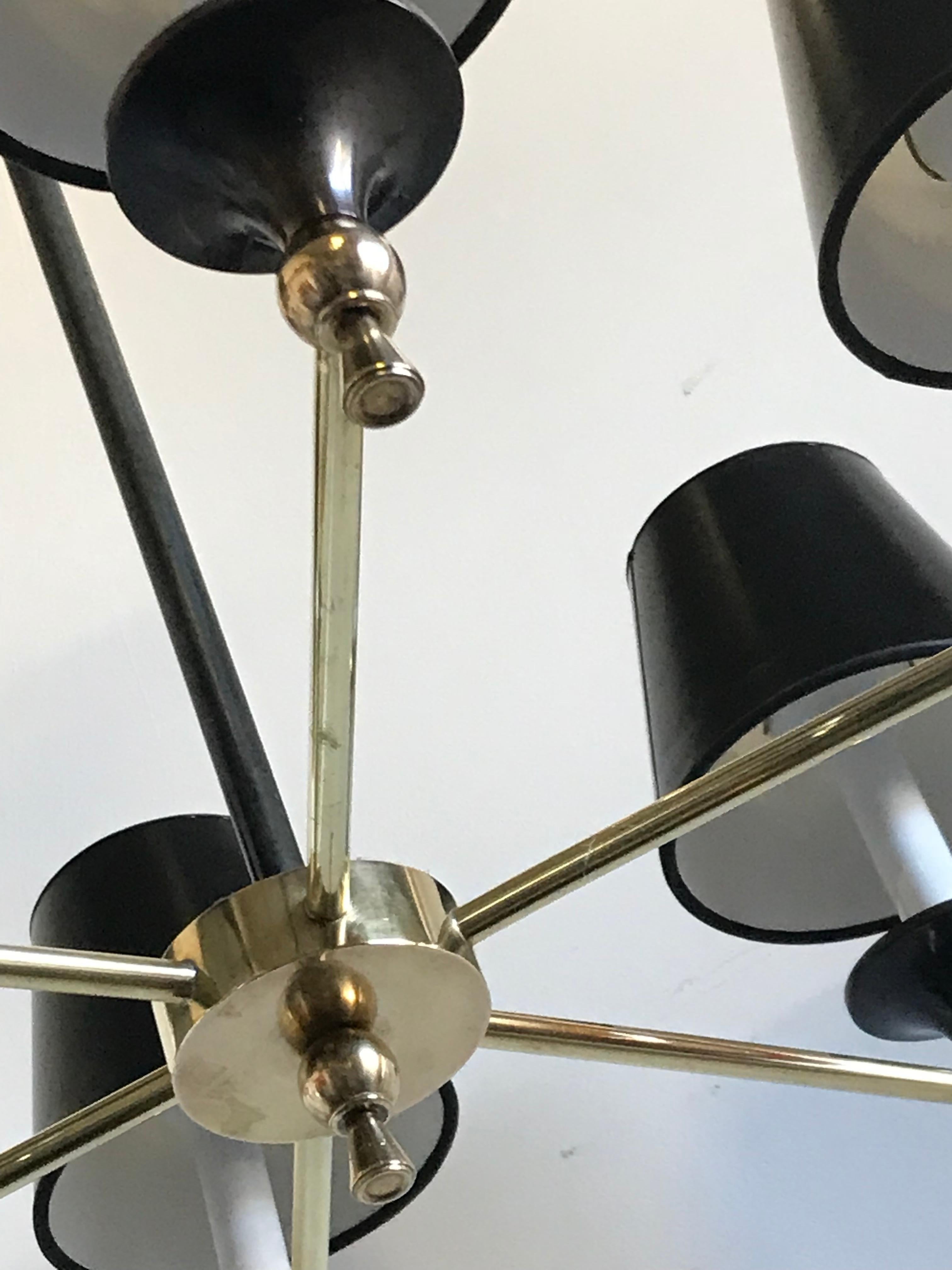 Brass Jacques Adnet French 6-Light Chandelier
