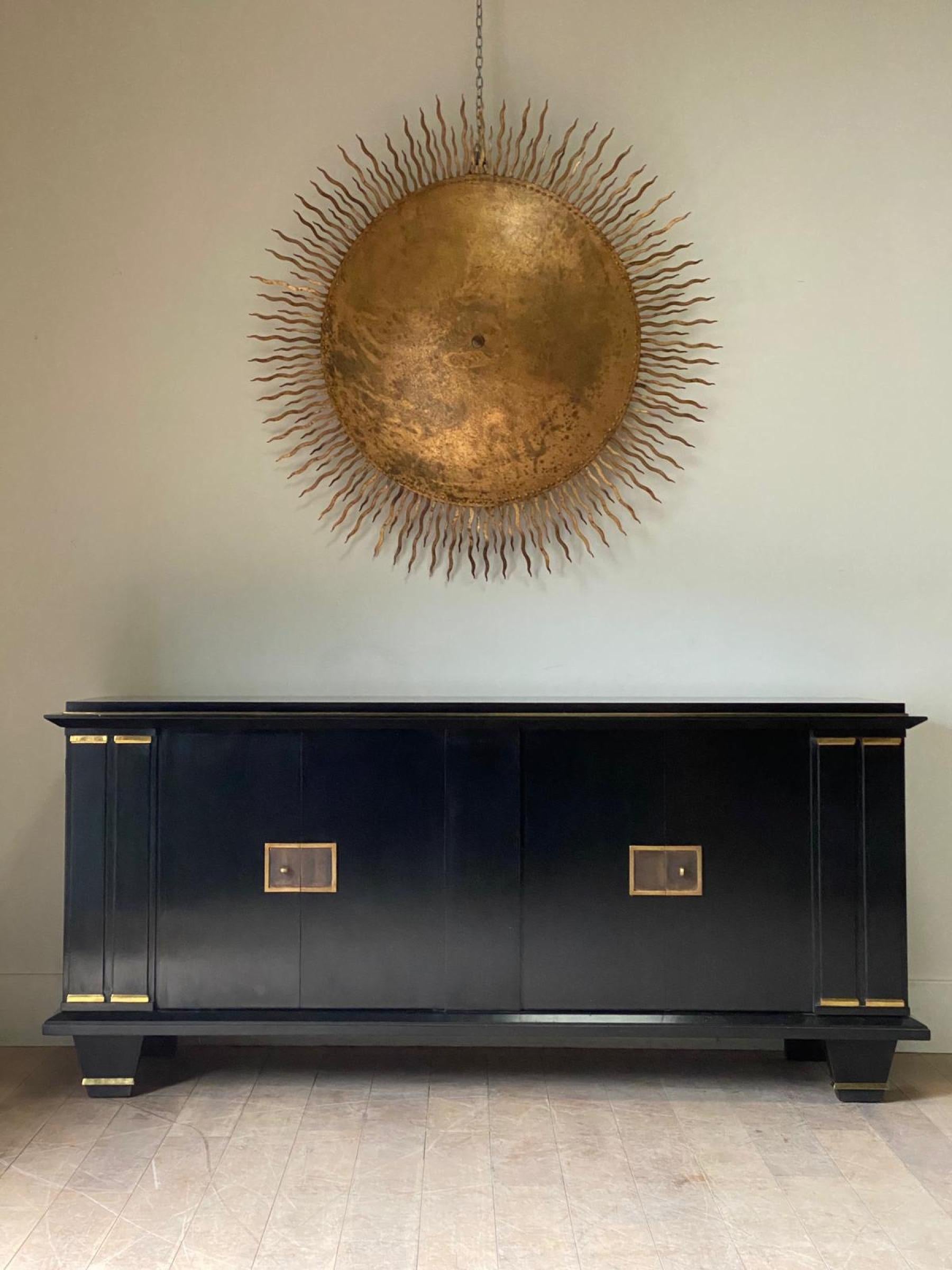 Jacques Adnet French Art Deco Ebonised Enfilade Sideboard with Gilt Bronze Mount 6