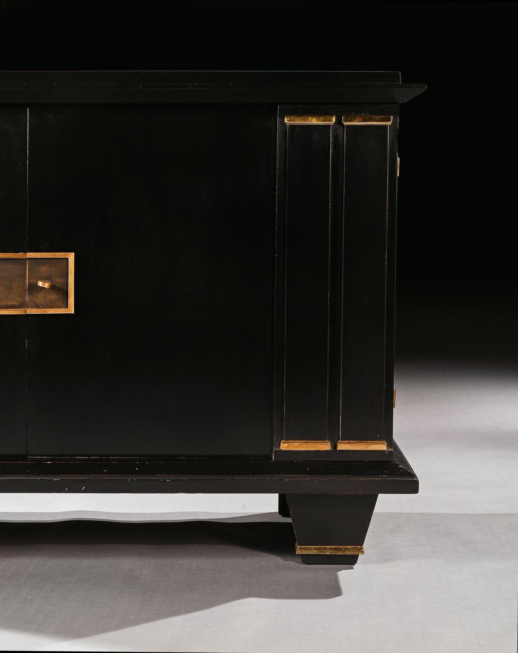 Jacques Adnet French Art Deco Ebonised Enfilade Sideboard with Gilt Bronze Mount In Good Condition In Benington, Herts
