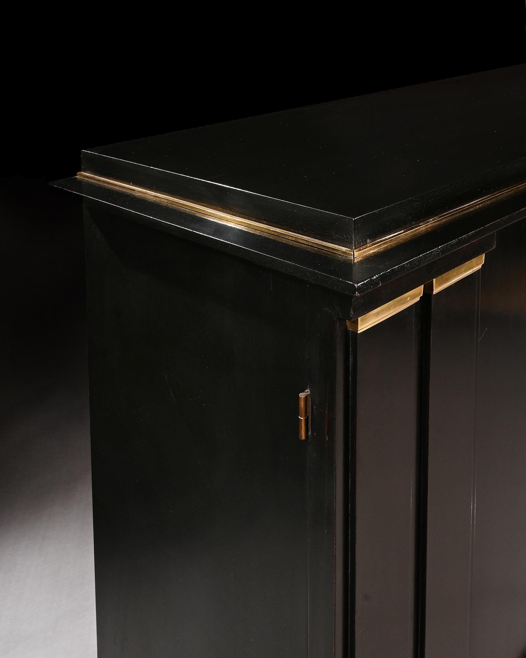 Jacques Adnet French Art Deco Ebonised Enfilade Sideboard with Gilt Bronze Mount 1