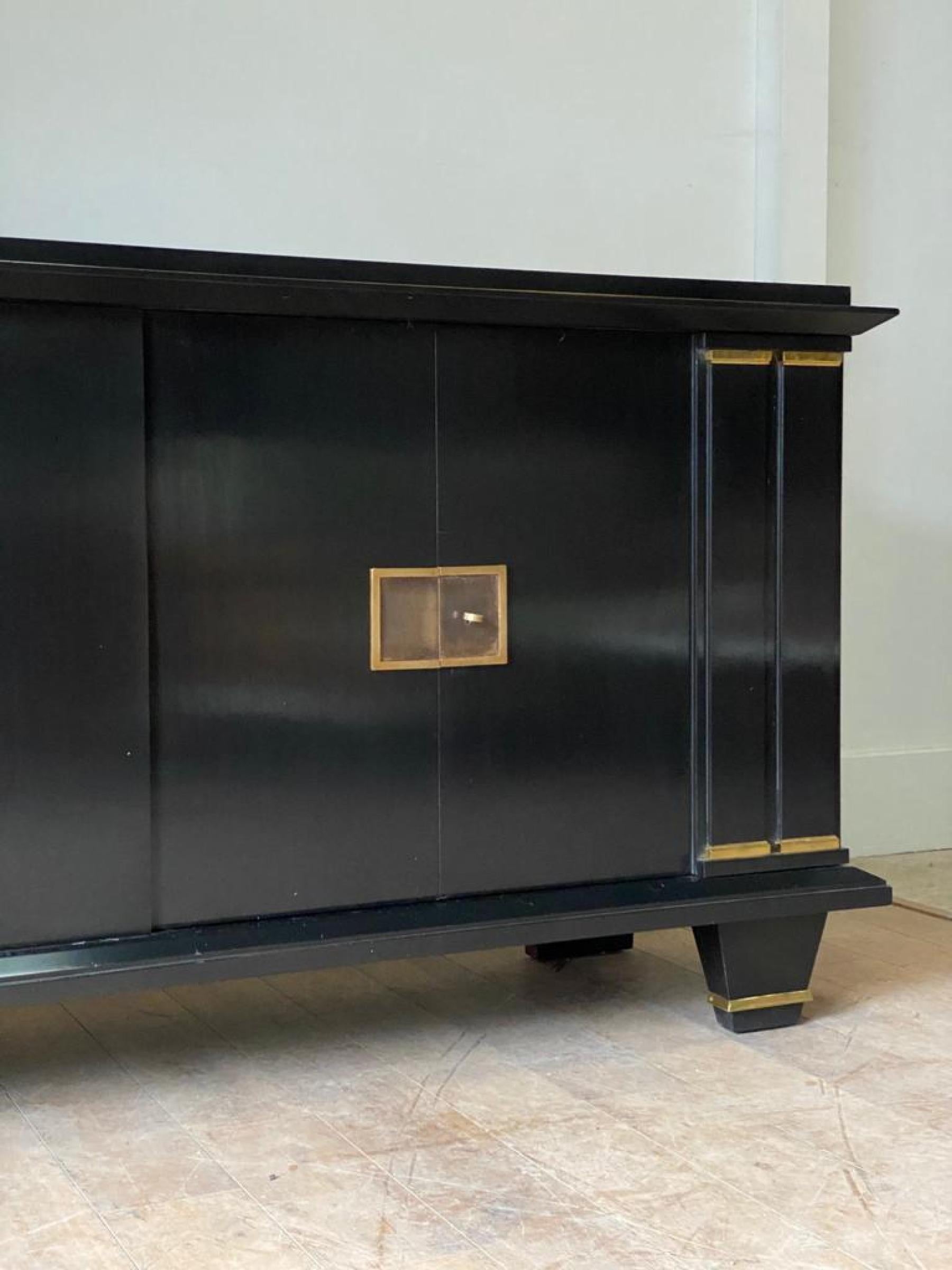Jacques Adnet French Art Deco Ebonised Enfilade Sideboard with Gilt Bronze Mount 3