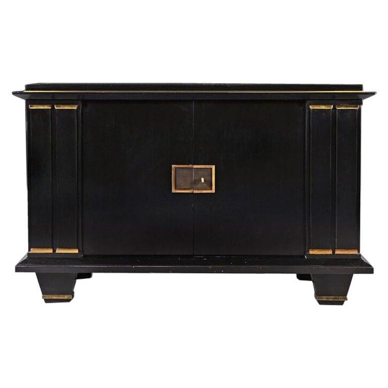 Jacques Adnet French Art Deco Ebonised Enfilade Sideboard with Gilt Bronze Mount