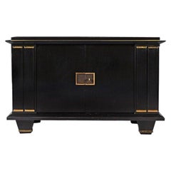 Vintage Jacques Adnet French Art Deco Ebonised Enfilade Sideboard with Gilt Bronze Mount