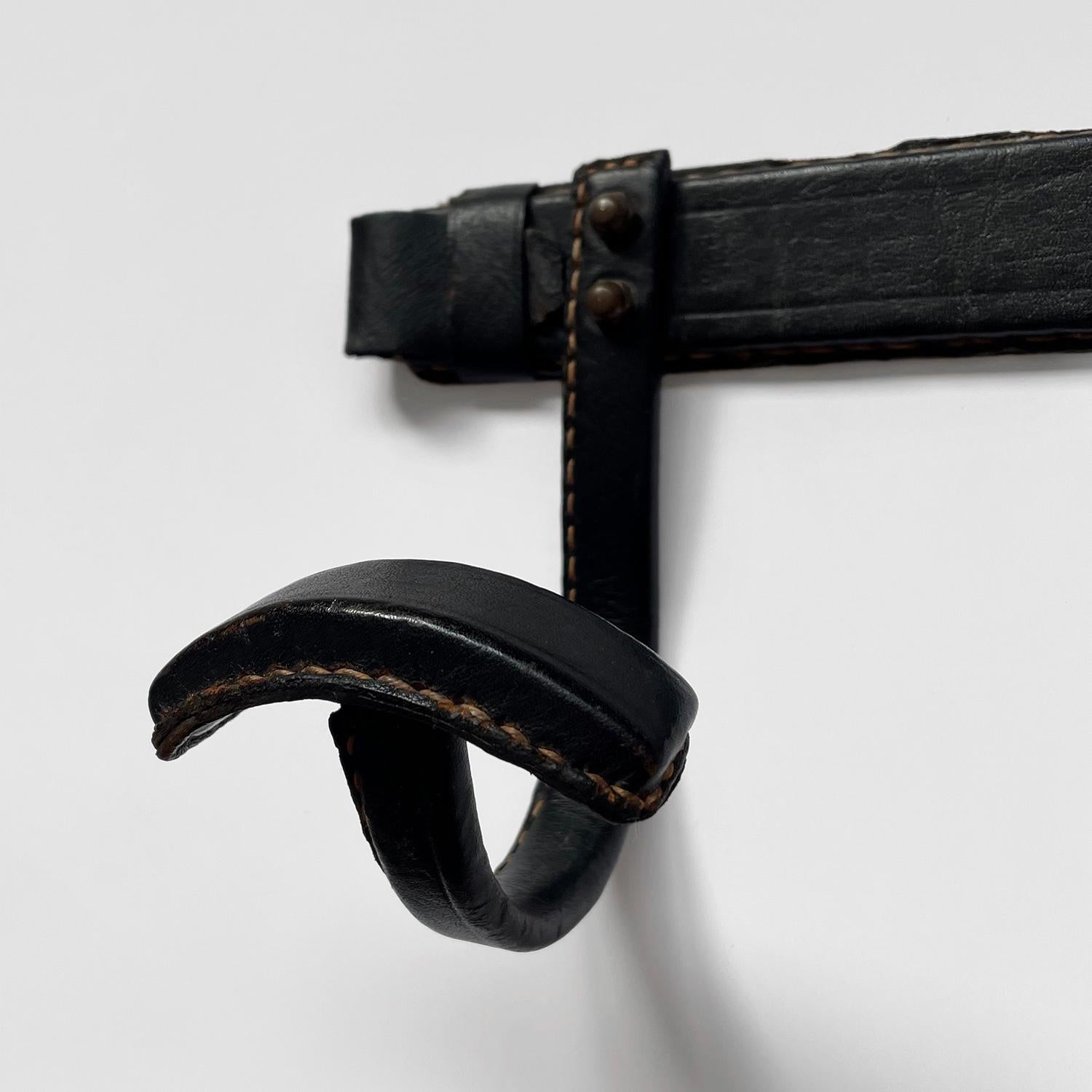 Jacques Adnet French Black Leather Coat Rack For Sale 6