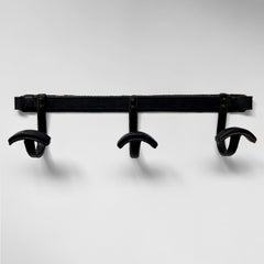 Jacques Adnet French Black Leather Coat Rack
