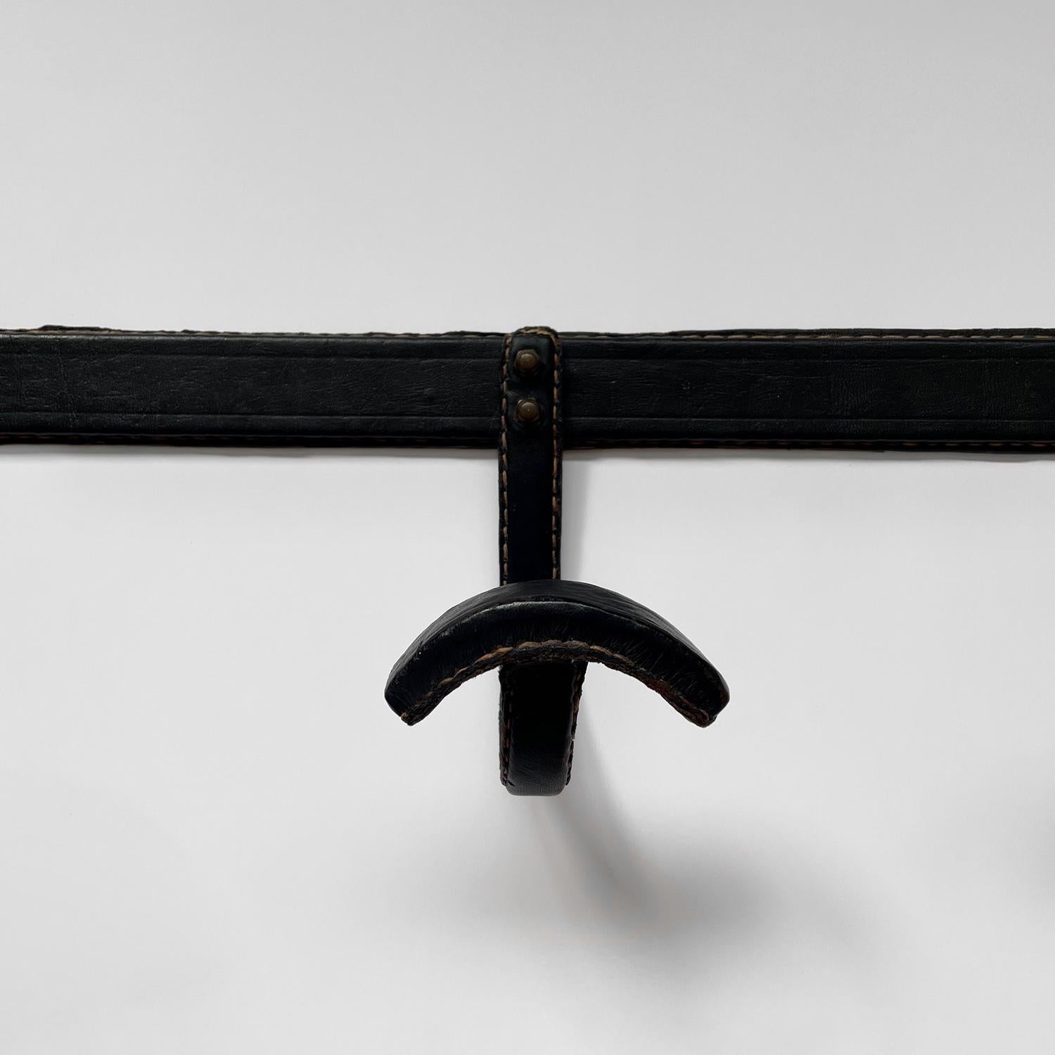 Mid-20th Century Jacques Adnet French Black Leather Coat Rack For Sale