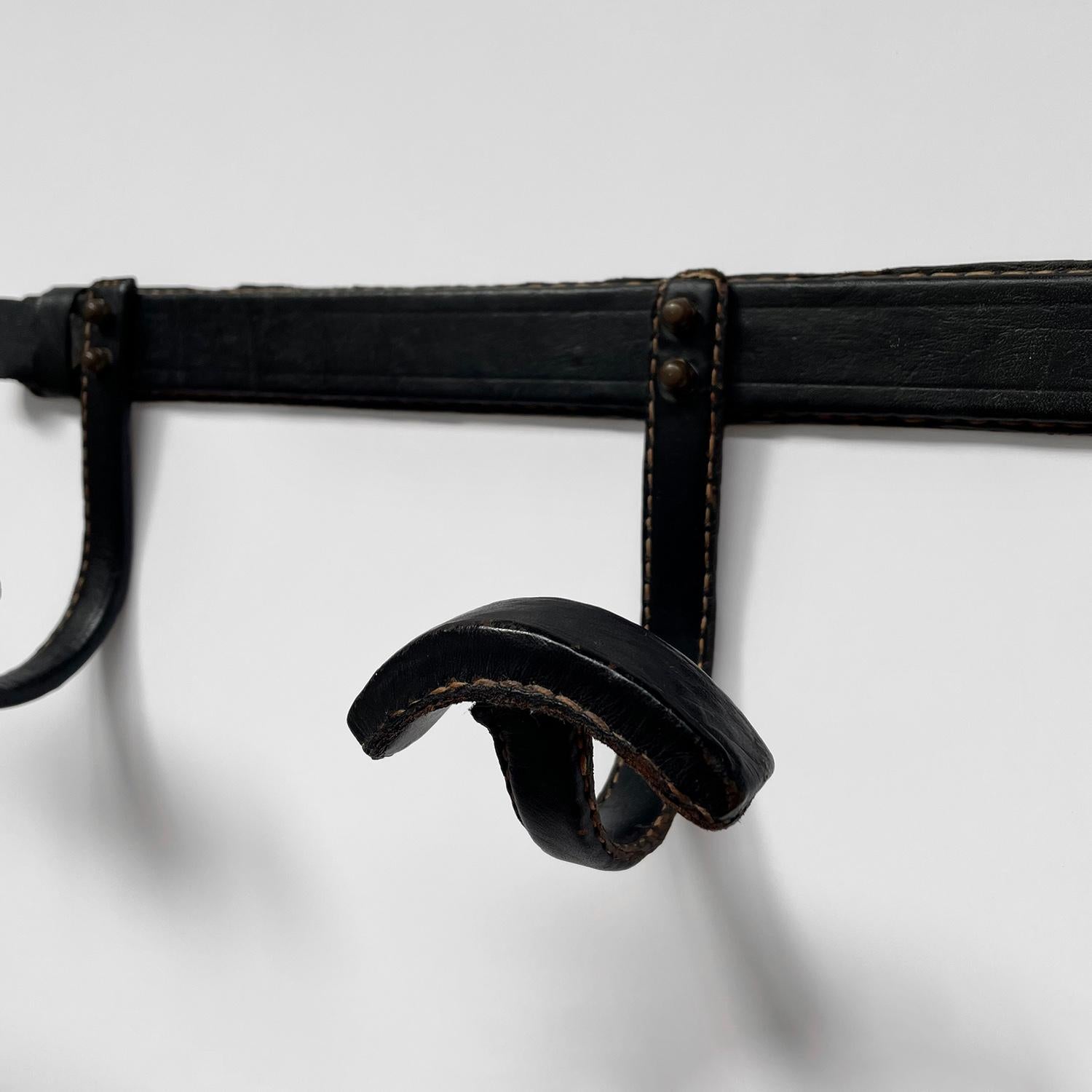 Jacques Adnet French Black Leather Coat Rack For Sale 4
