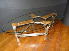 Jacques Adnet French Coffee Table for Hermès, Leather, Steel, Crystal, 1950