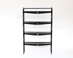 1950s French Etagere, Bookshelf or Display Shelf, Black Faux Bamboo after Adnet