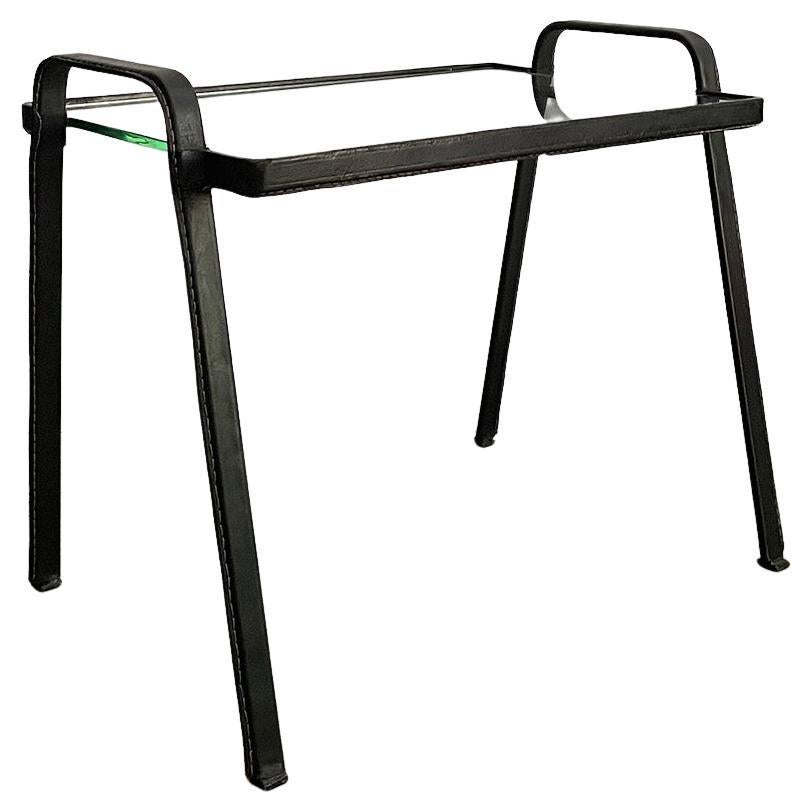 Jacques Adnet Französischer Beistelltisch aus Leder und Glas
