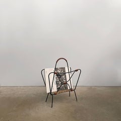 Jacques Adnet French Leather & Iron Butterfly Magazine Rack
