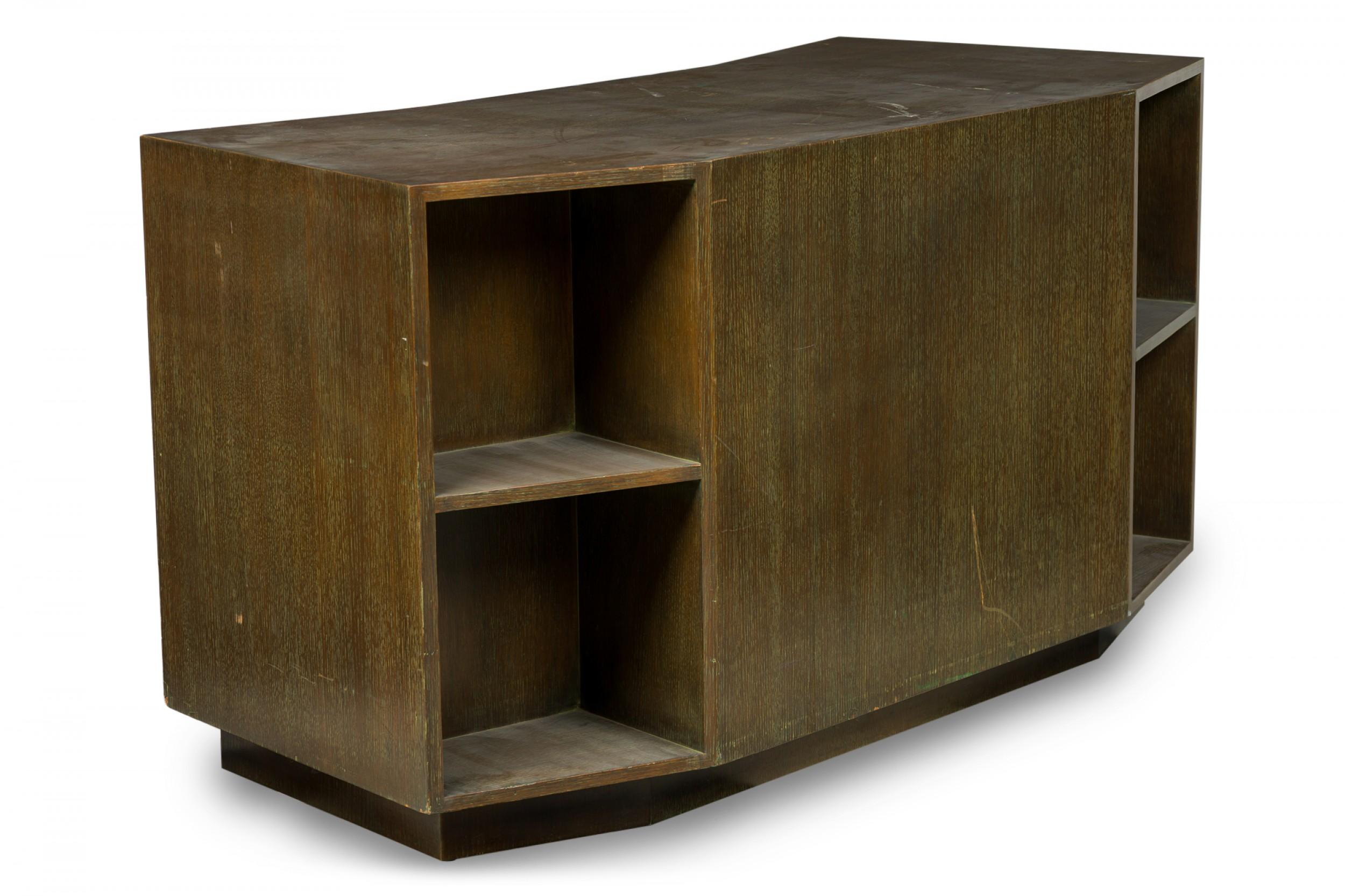 Jacques Adnet Attributed French Midcentury Cerused Oak Kneehole Desk In Good Condition For Sale In New York, NY
