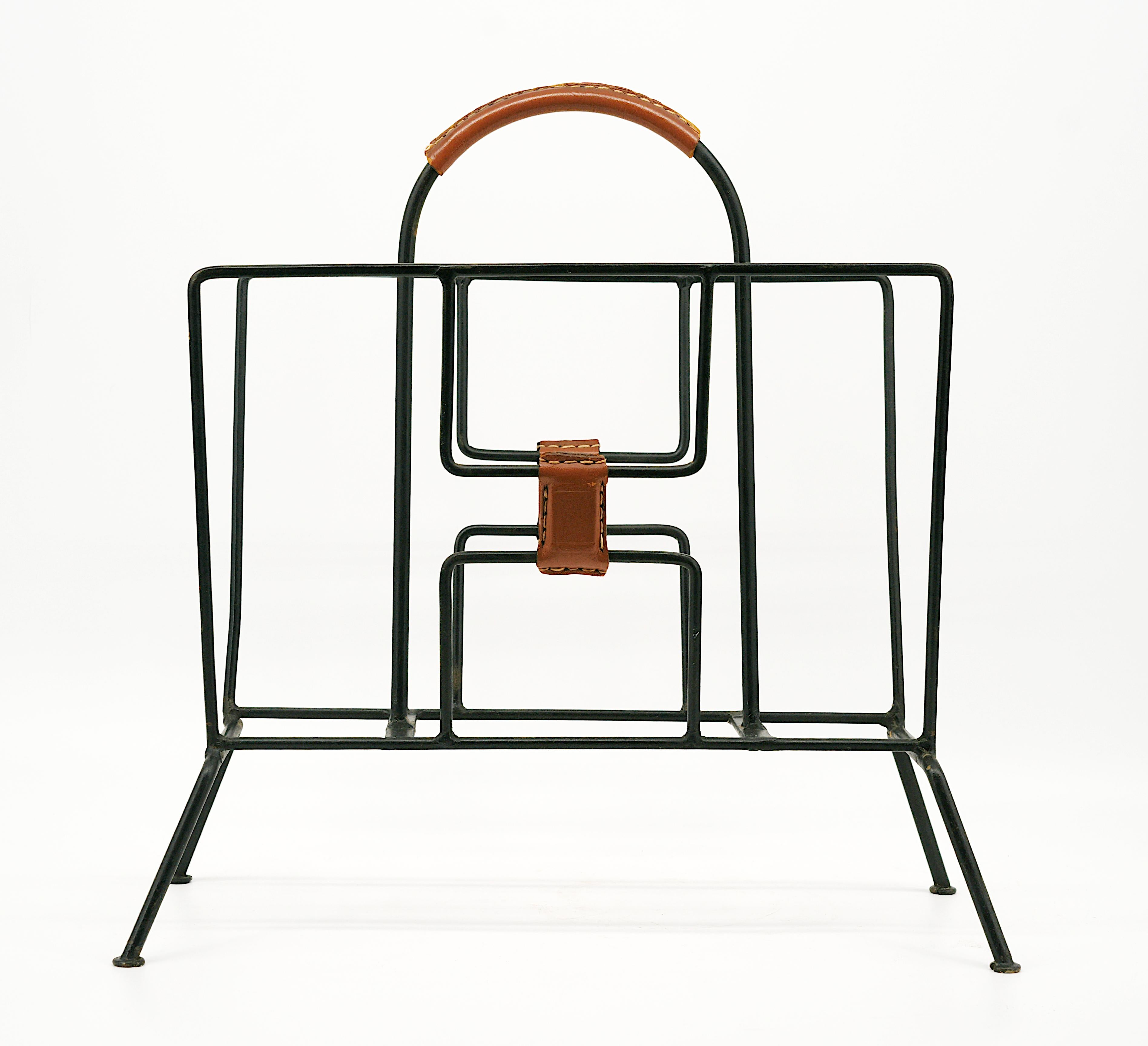 Mid-20th Century Jacques ADNET French Mid-century Magazine Rack, 1950s For Sale