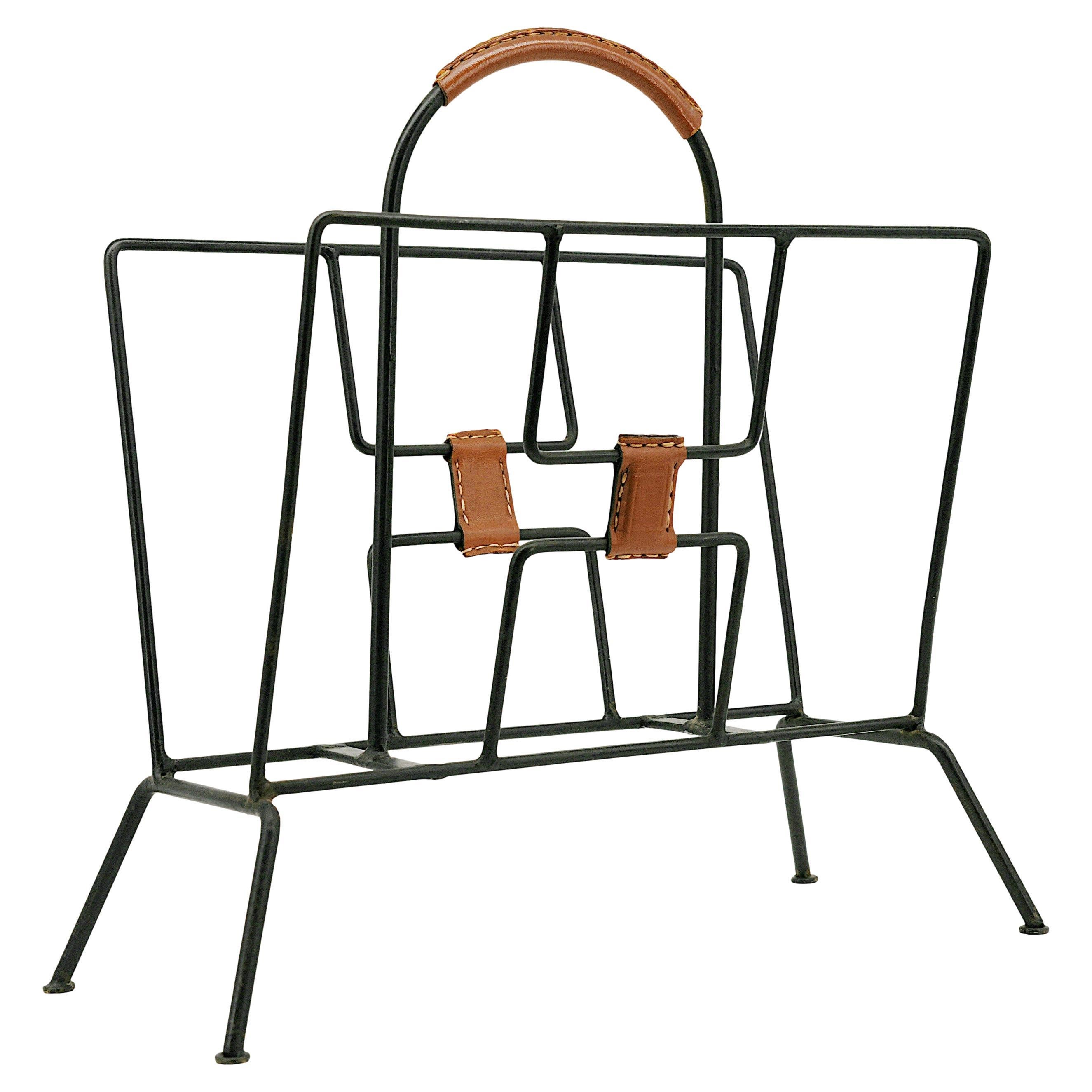 Jacques ADNET French Mid-century Magazine Rack, 1950s For Sale