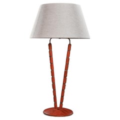 Jacques Adnet French Mid Century Modern Leather Table Lamp