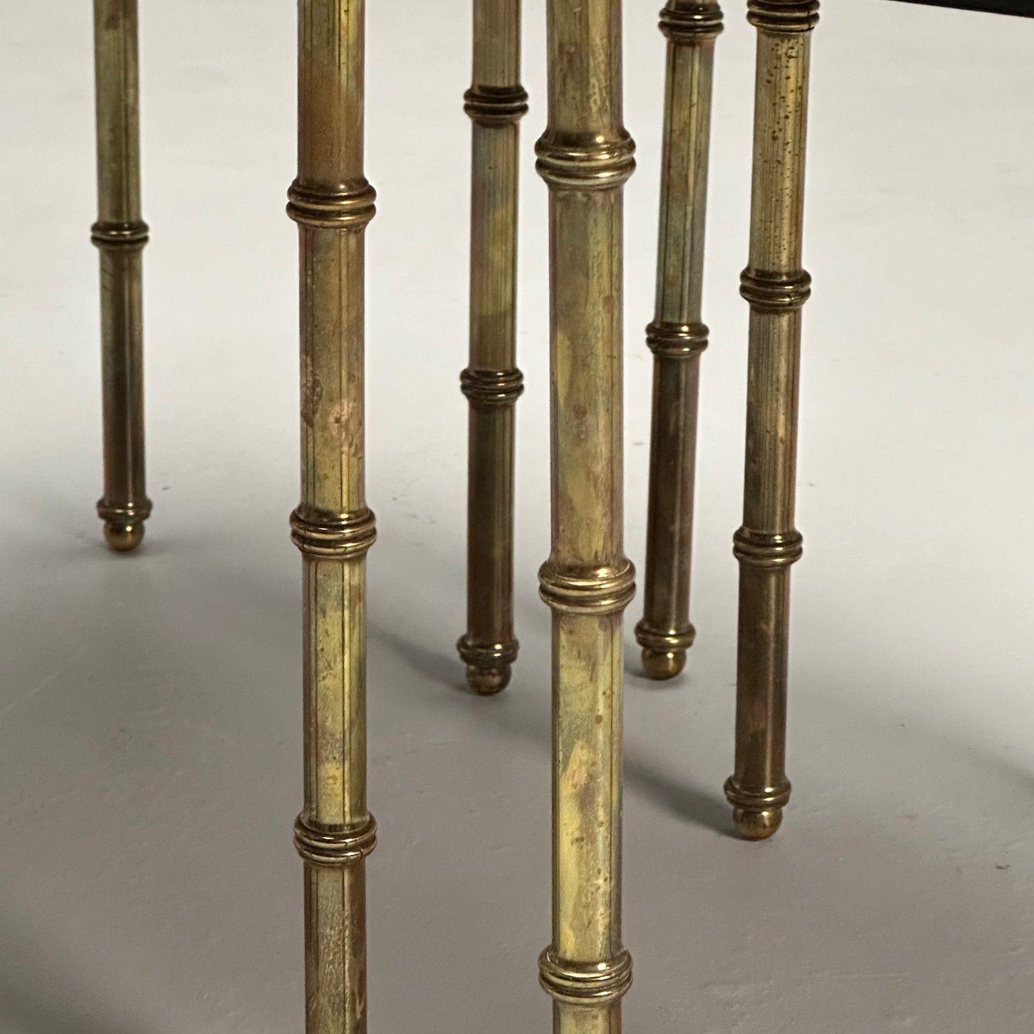 Jacques Adnet, French Mid-Century Modern, Nesting Tables, Leather, Brass, 1950s For Sale 4