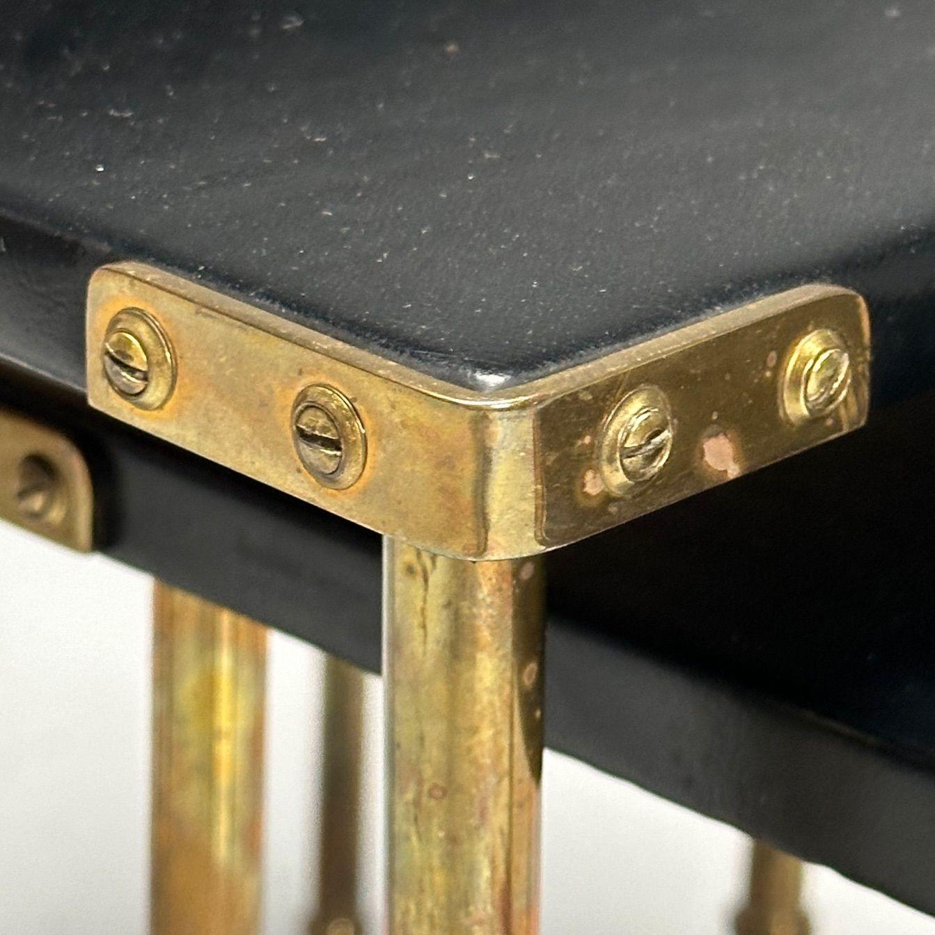 Jacques Adnet, French Mid-Century Modern, Nesting Tables, Leather, Brass, 1950s For Sale 5