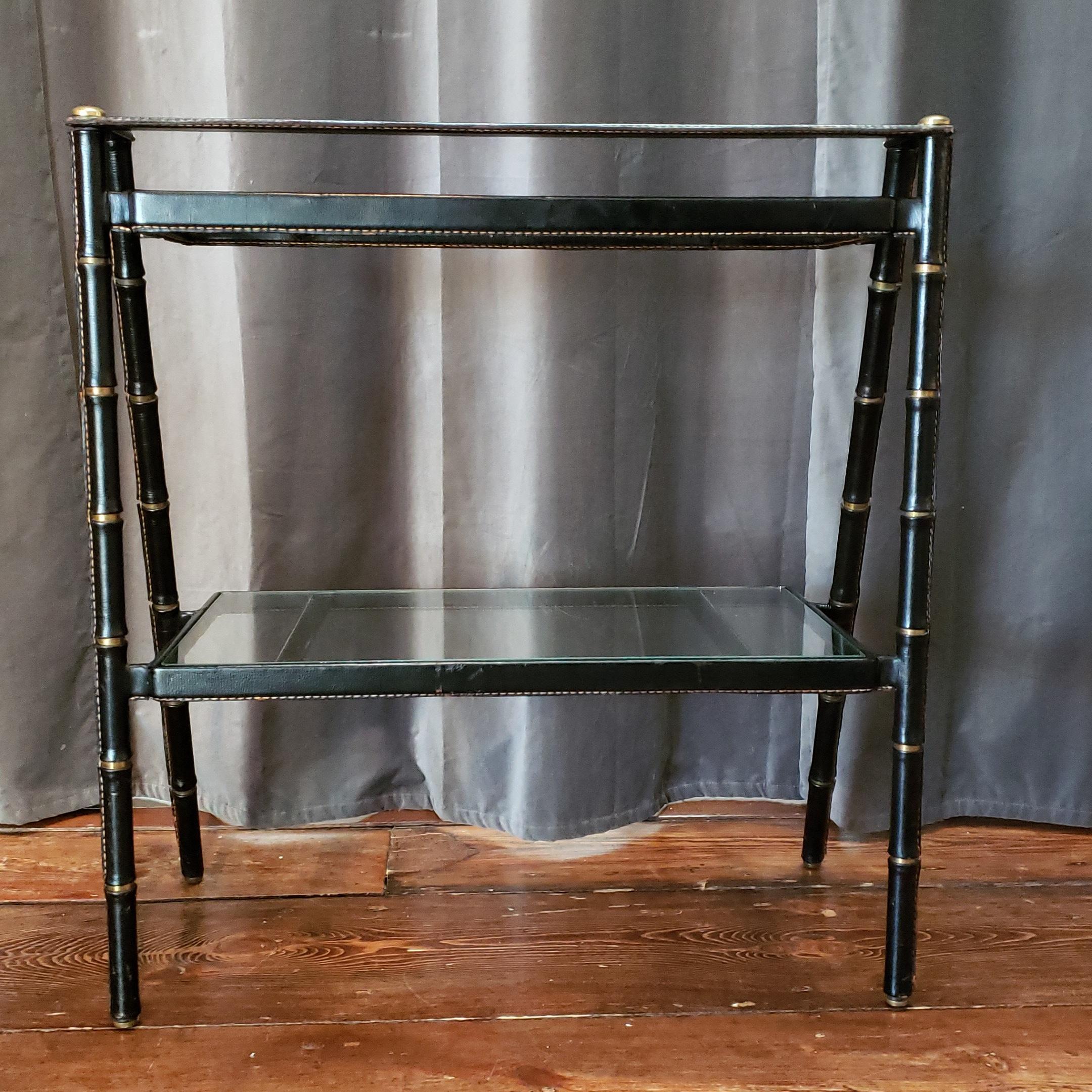 Jacques Adnet French Modernist Leather Wrapped Shelves In Good Condition In New York, NY