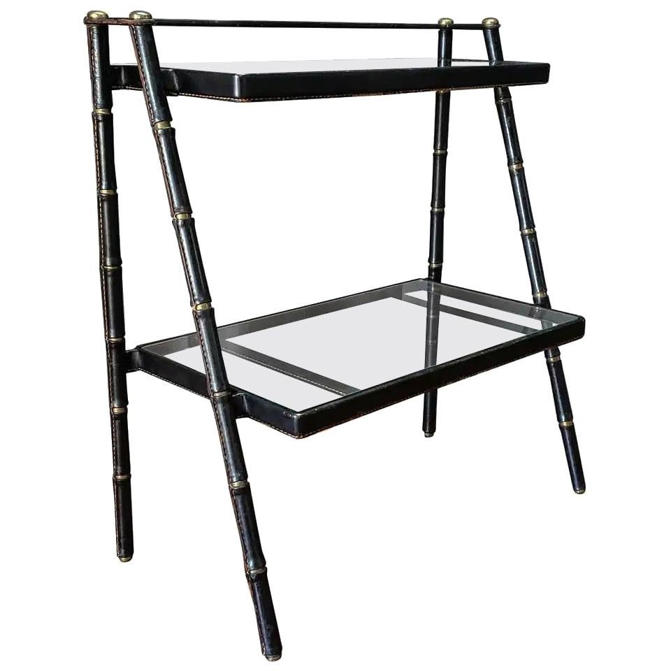 Bookshelf Polished Ebony Finish Back and Side Insert Leather and