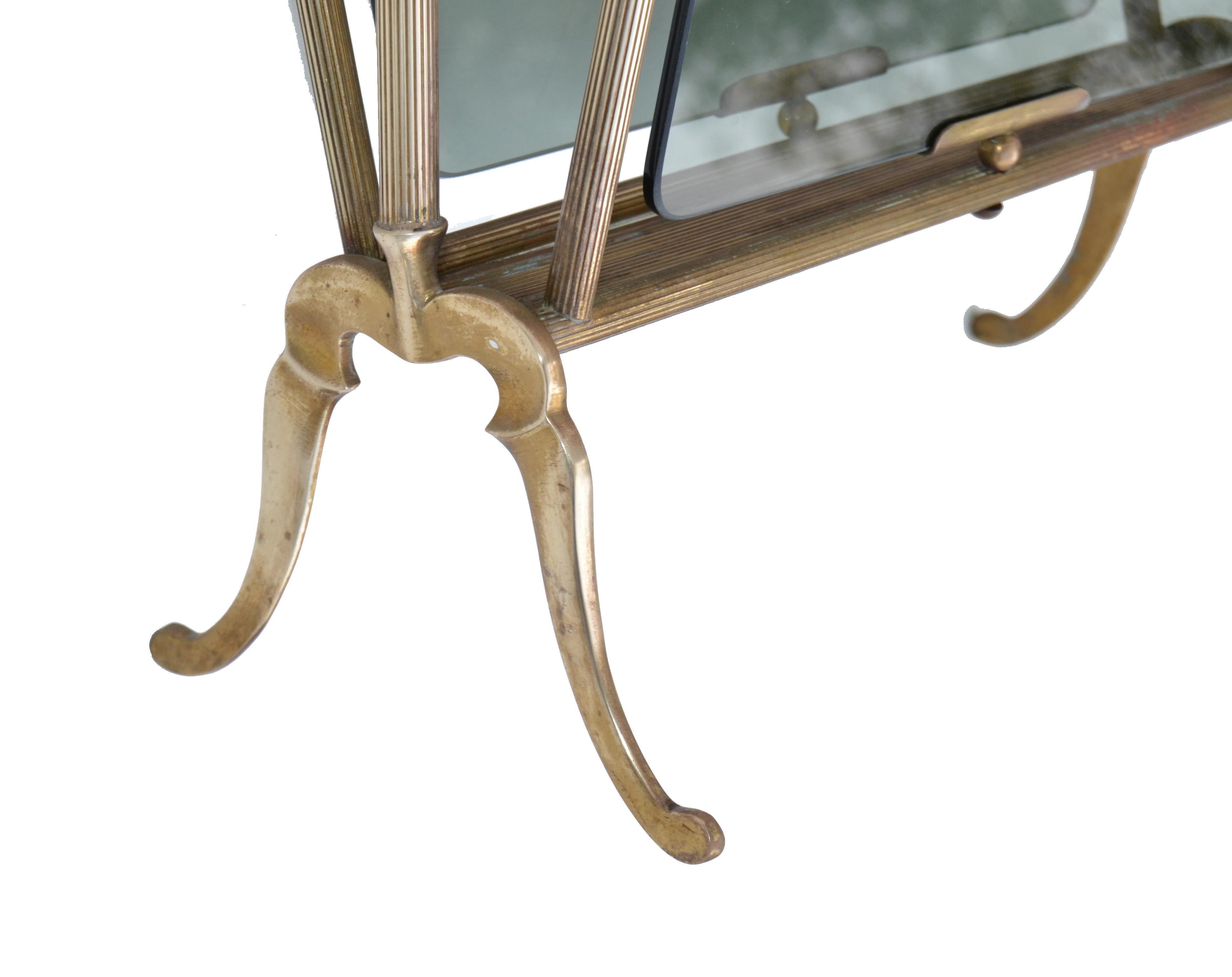 Jacques Adnet French Neoclassical Brass and Smoked Glass Magazine Rack For Sale 7