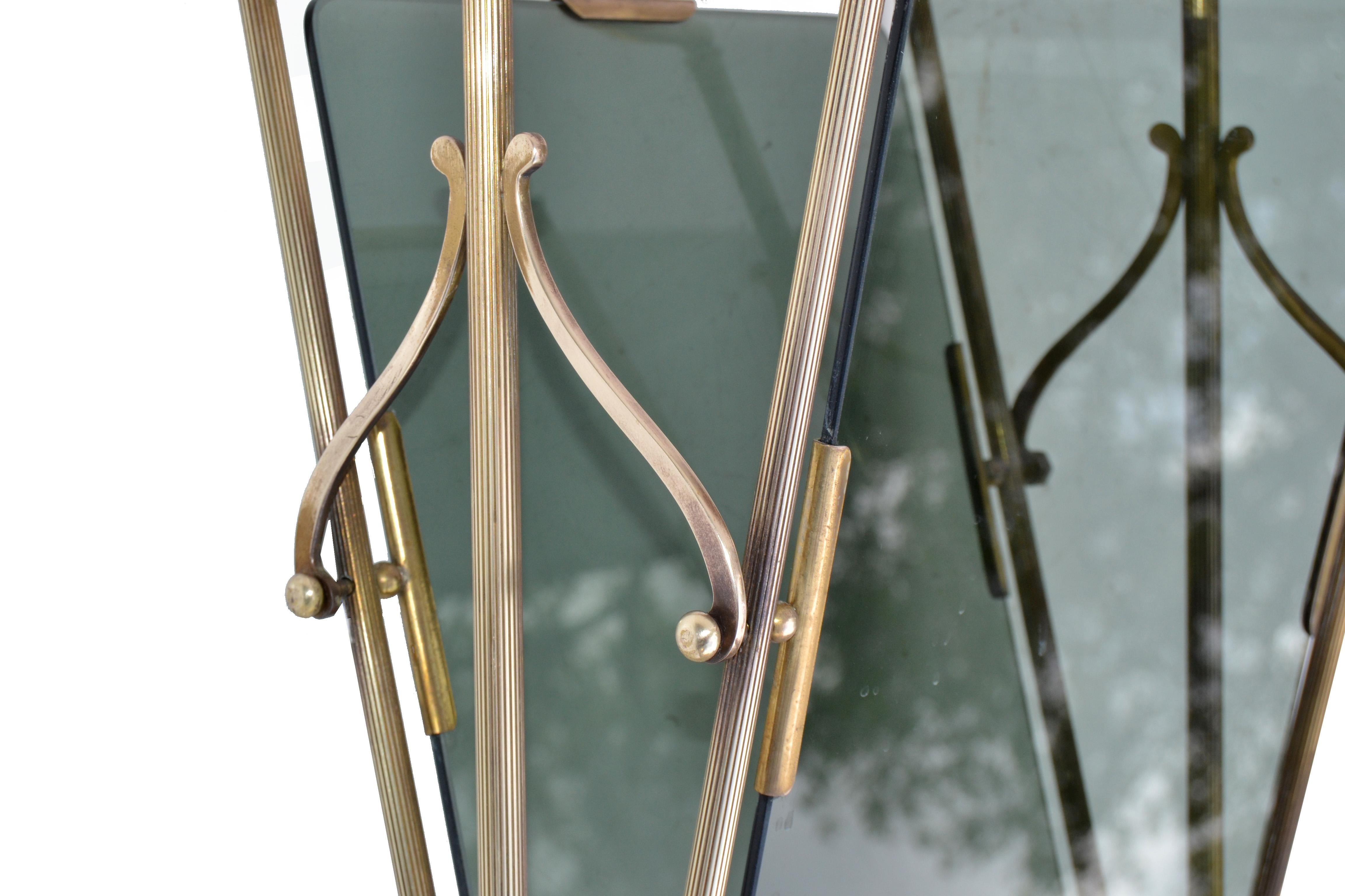 Jacques Adnet French Neoclassical Brass and Smoked Glass Magazine Rack For Sale 3