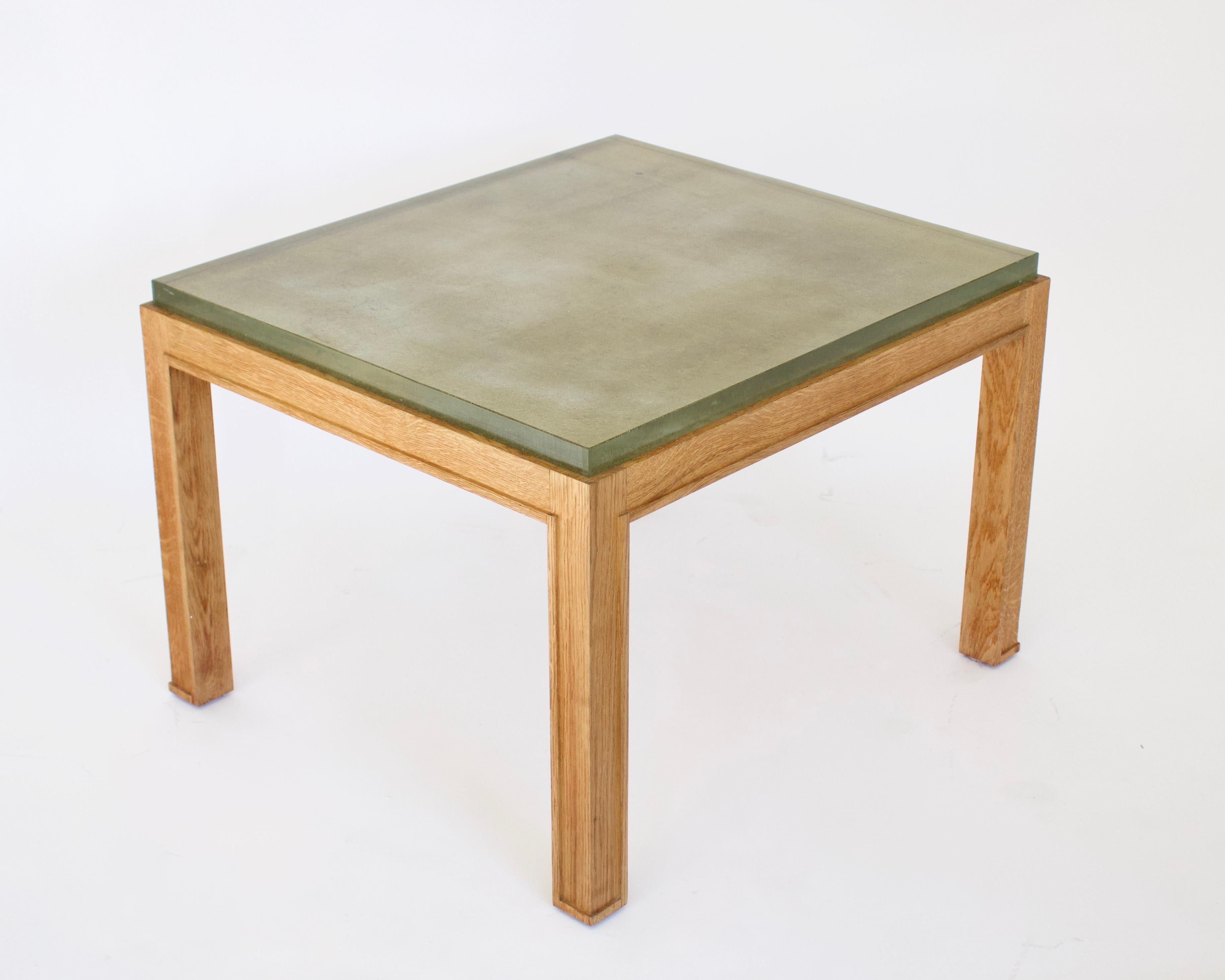 Verre Églomisé Jacques Adnet French Oak and St Gobain Verre Eglosime Side or End Table For Sale