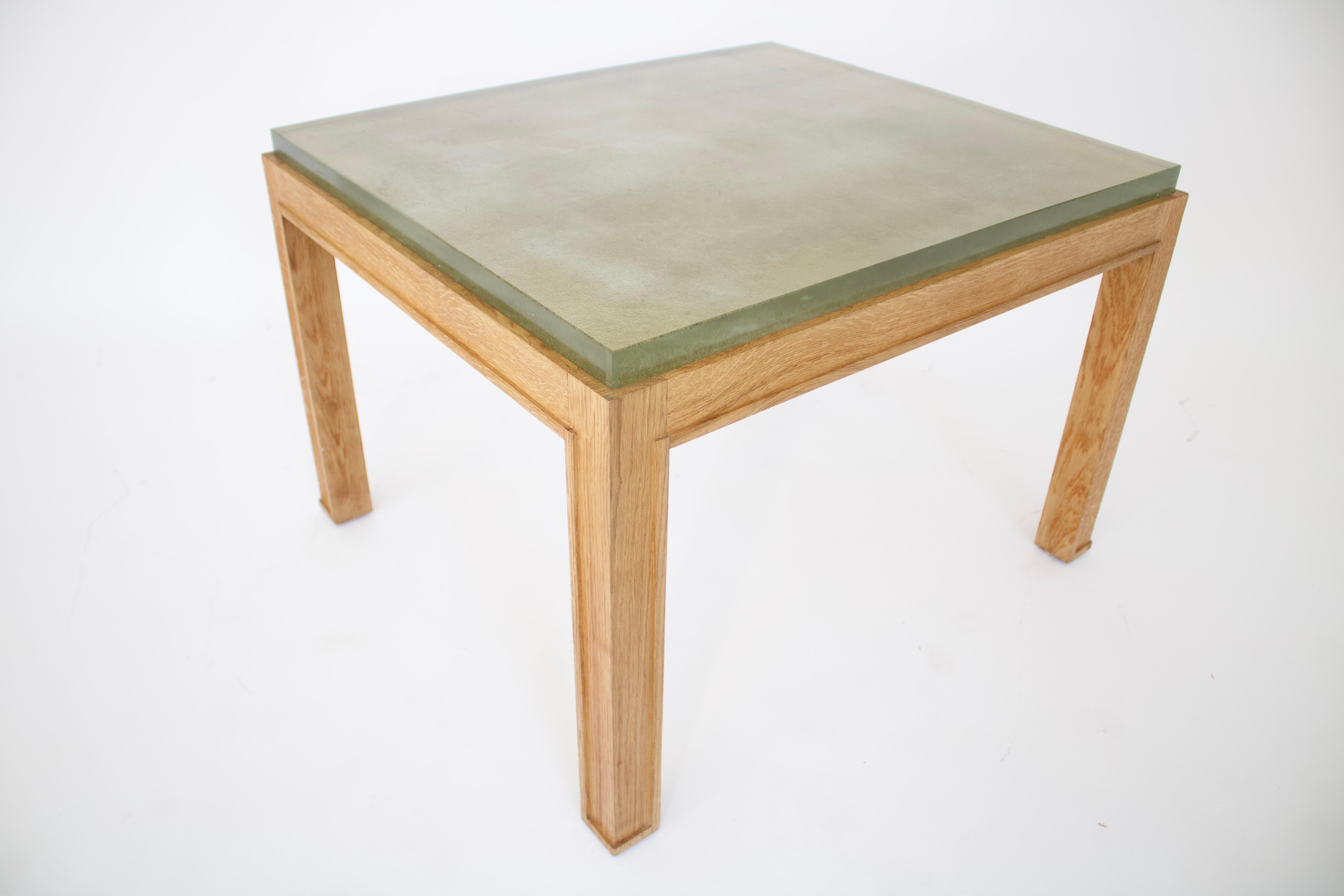 Mid-20th Century Jacques Adnet French Oak and St Gobain Verre Eglosime Side or End Table For Sale