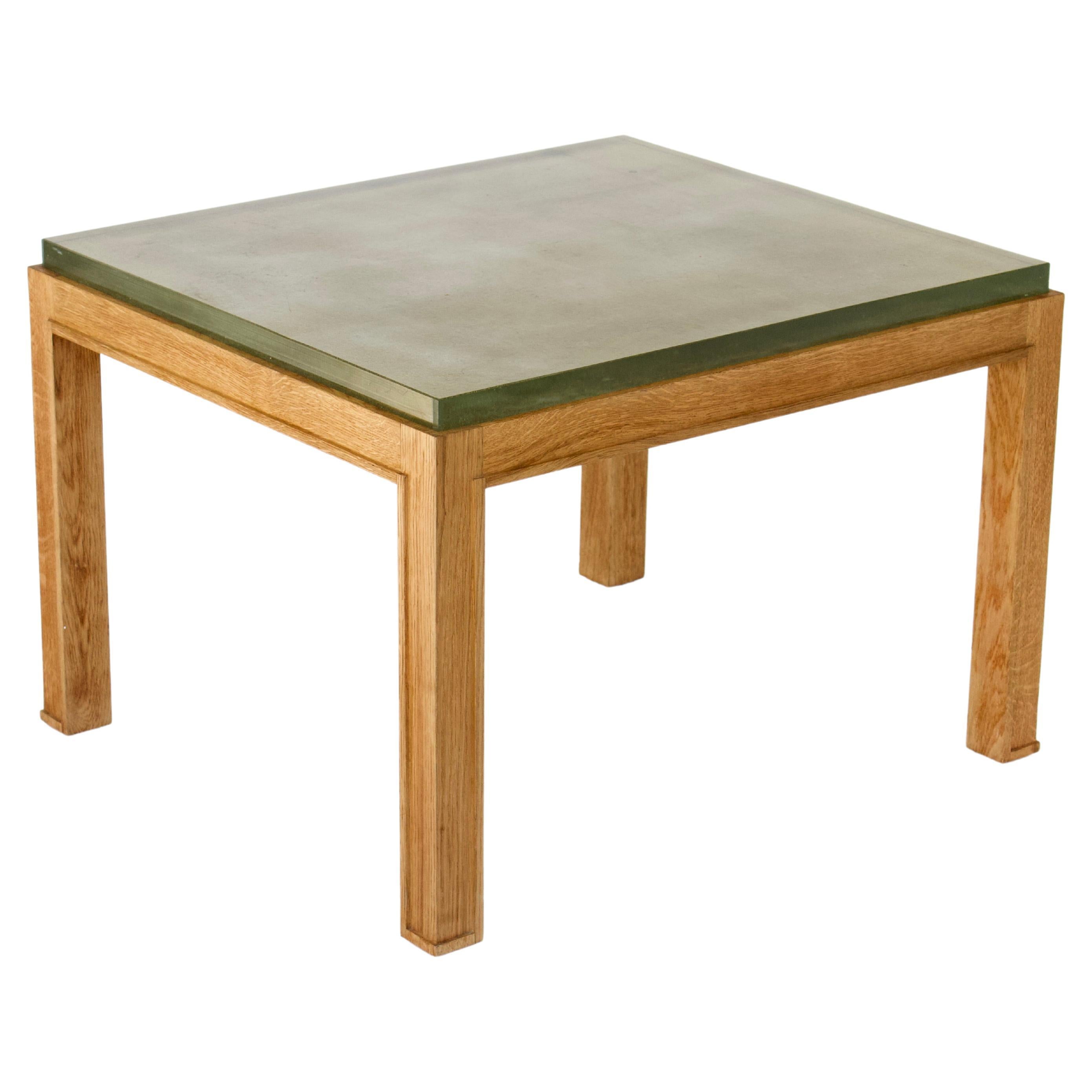 Jacques Adnet French Oak and St Gobain Verre Eglosime Side or End Table