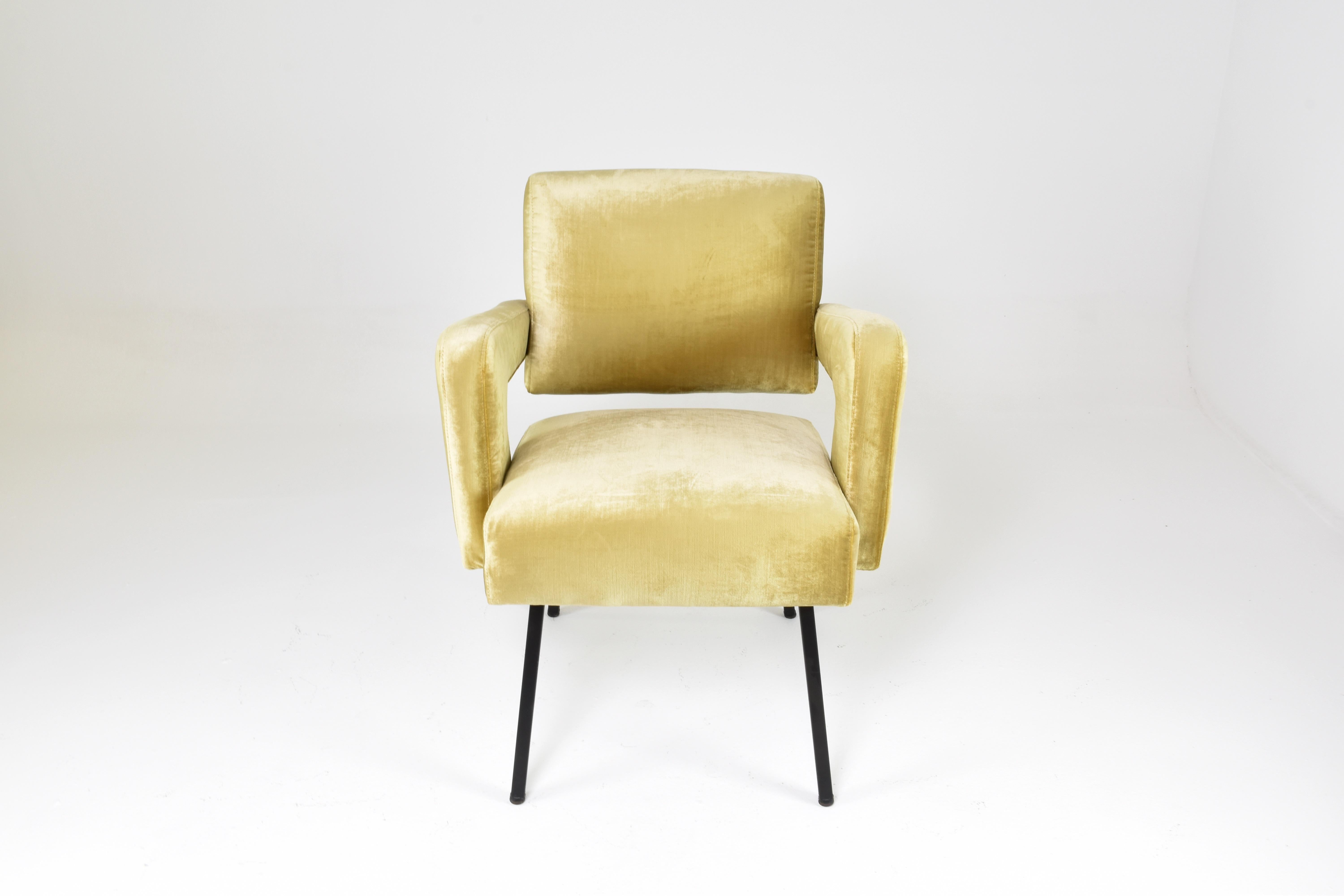 Mid-Century moderno Jacques Adnet Poltrona presidenziale francese in velluto, anni '50 in vendita