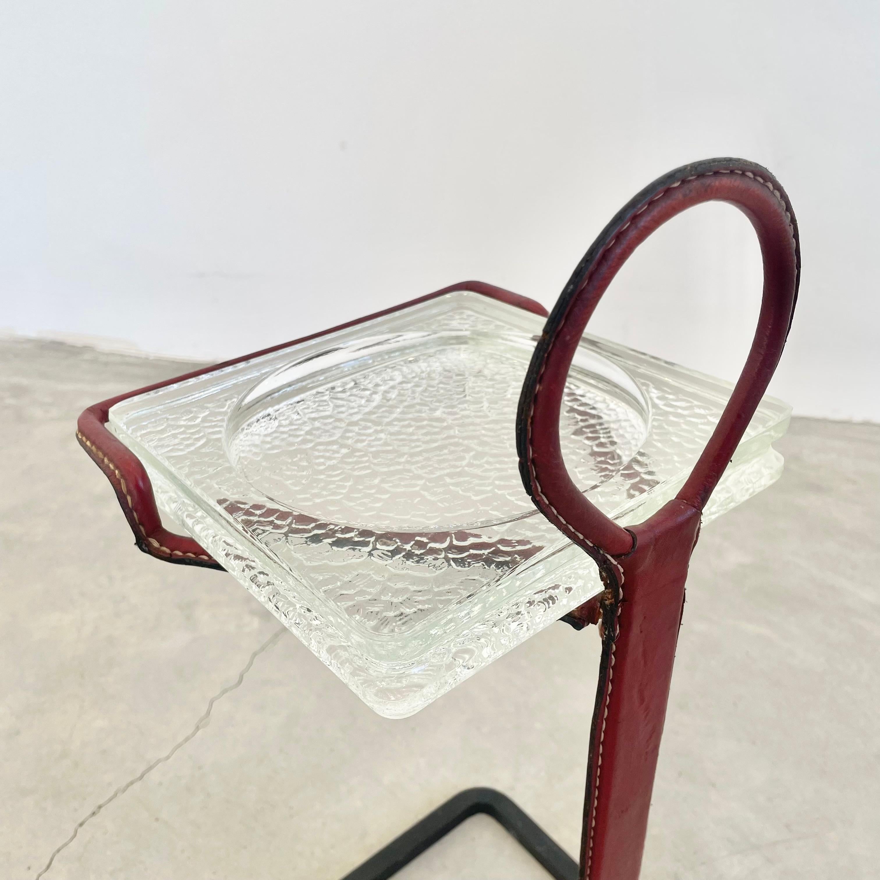 Jacques Adnet Leather Side Table and Catchall, 1950s 5