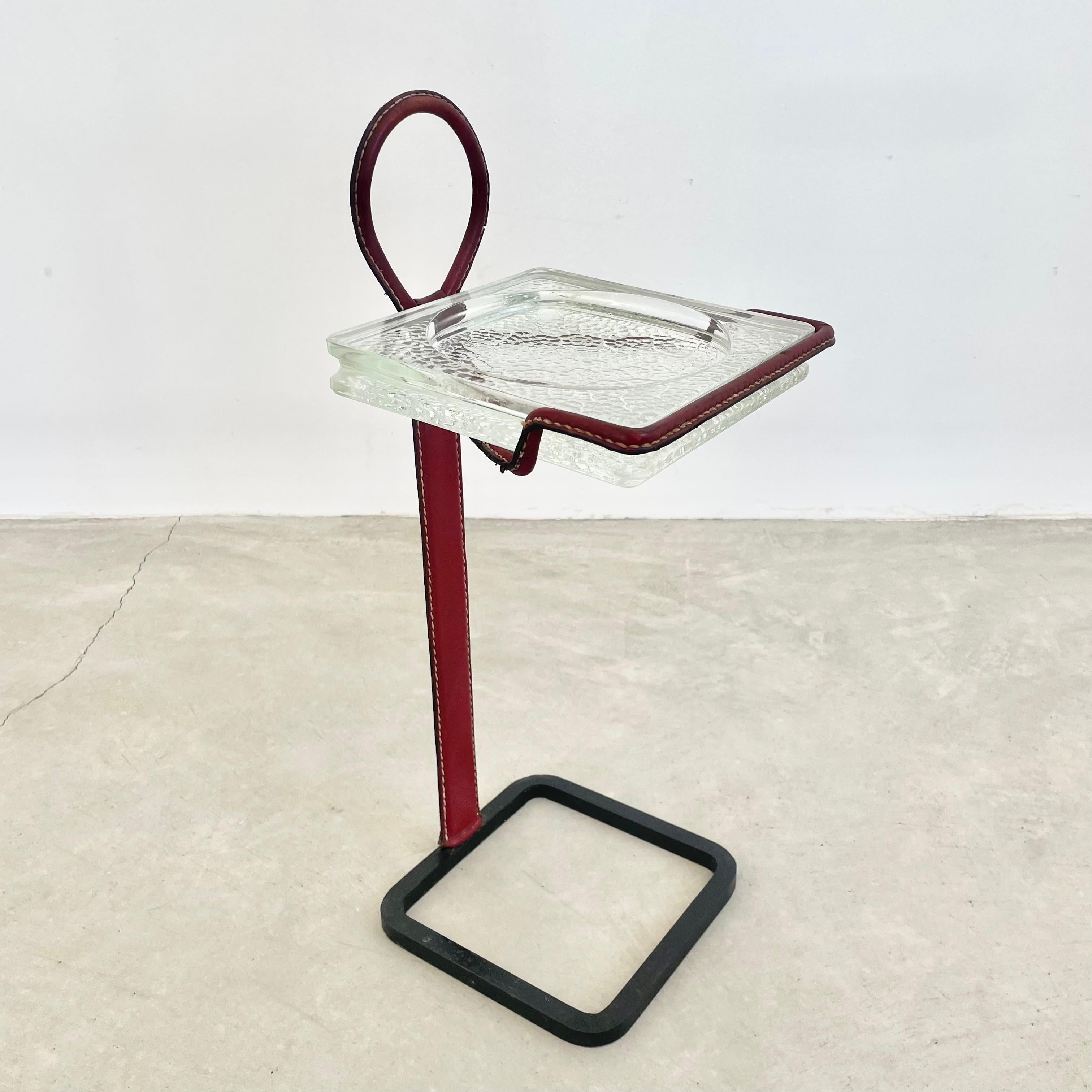 Art Deco Jacques Adnet Leather Side Table and Catchall, 1950s