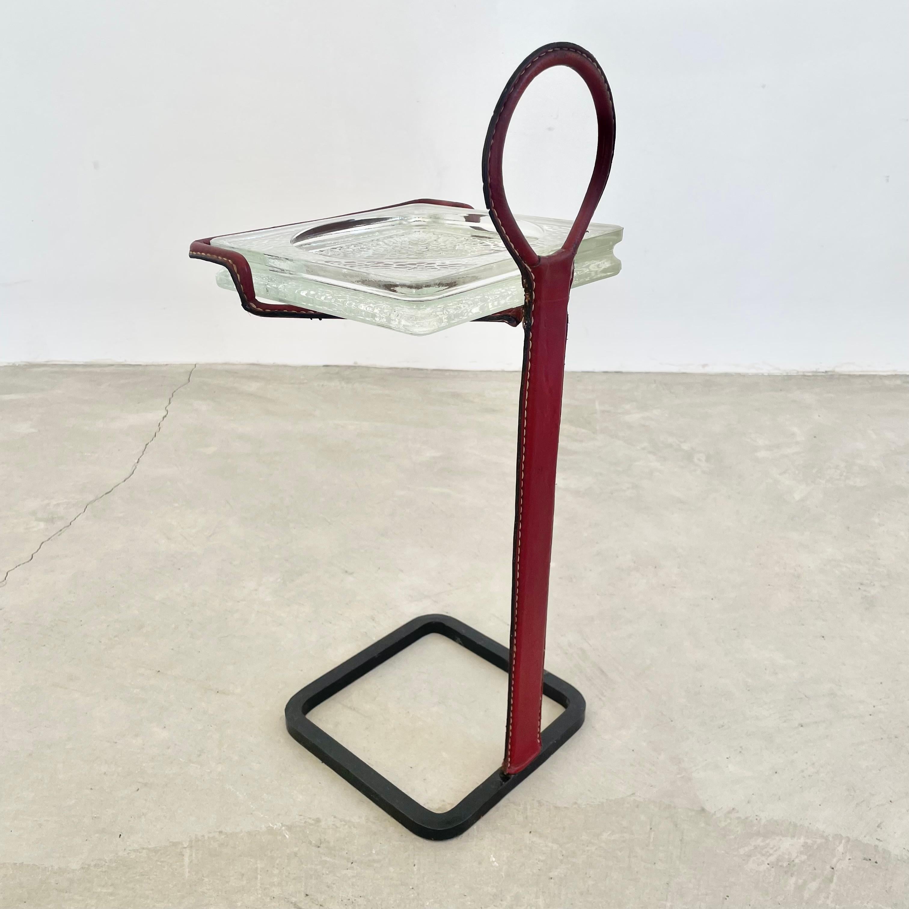 Jacques Adnet Leather Side Table and Catchall, 1950s 1