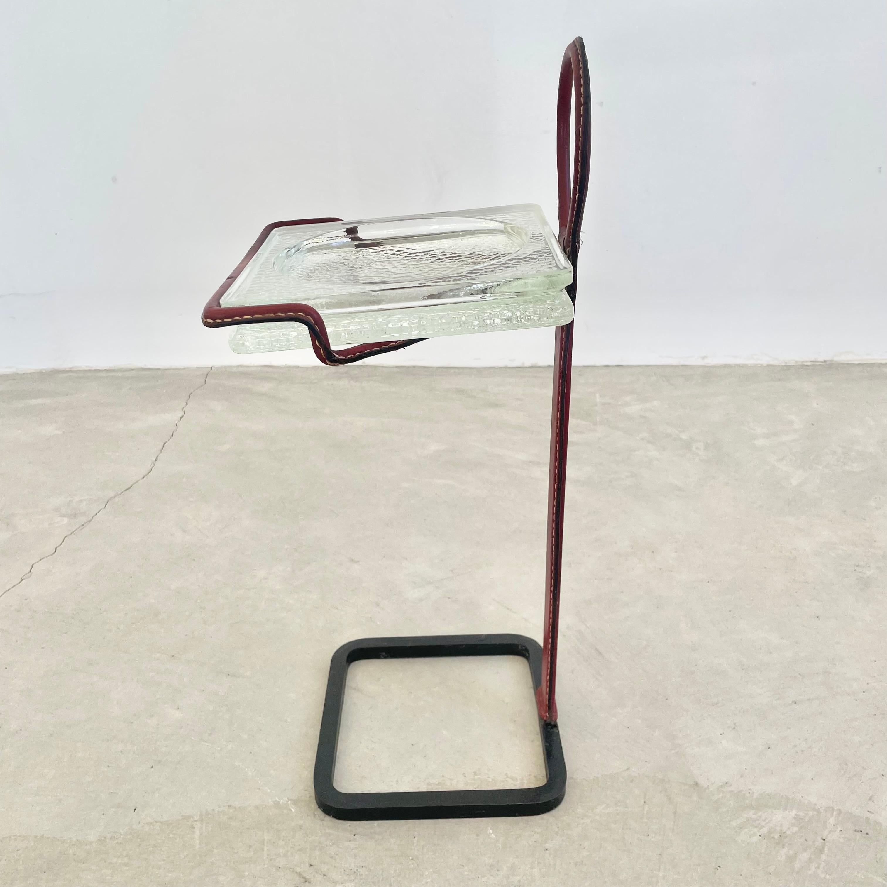 Jacques Adnet Leather Side Table and Catchall, 1950s 2
