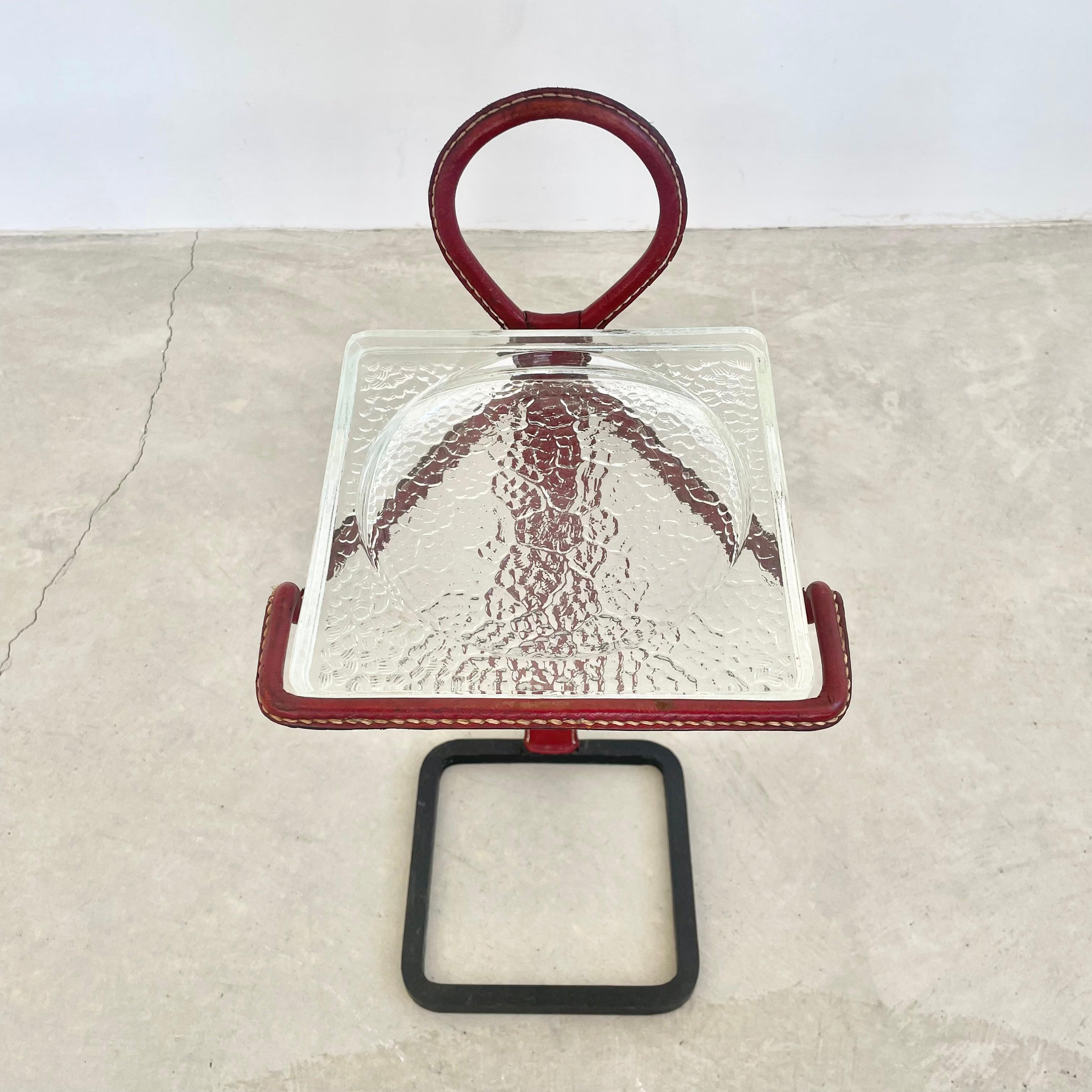 Jacques Adnet Leather Side Table and Catchall, 1950s 3