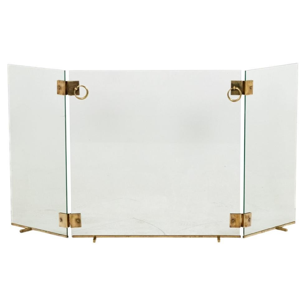Jacques Adnet. Glass and bronze fire screen. 1950s. For Sale