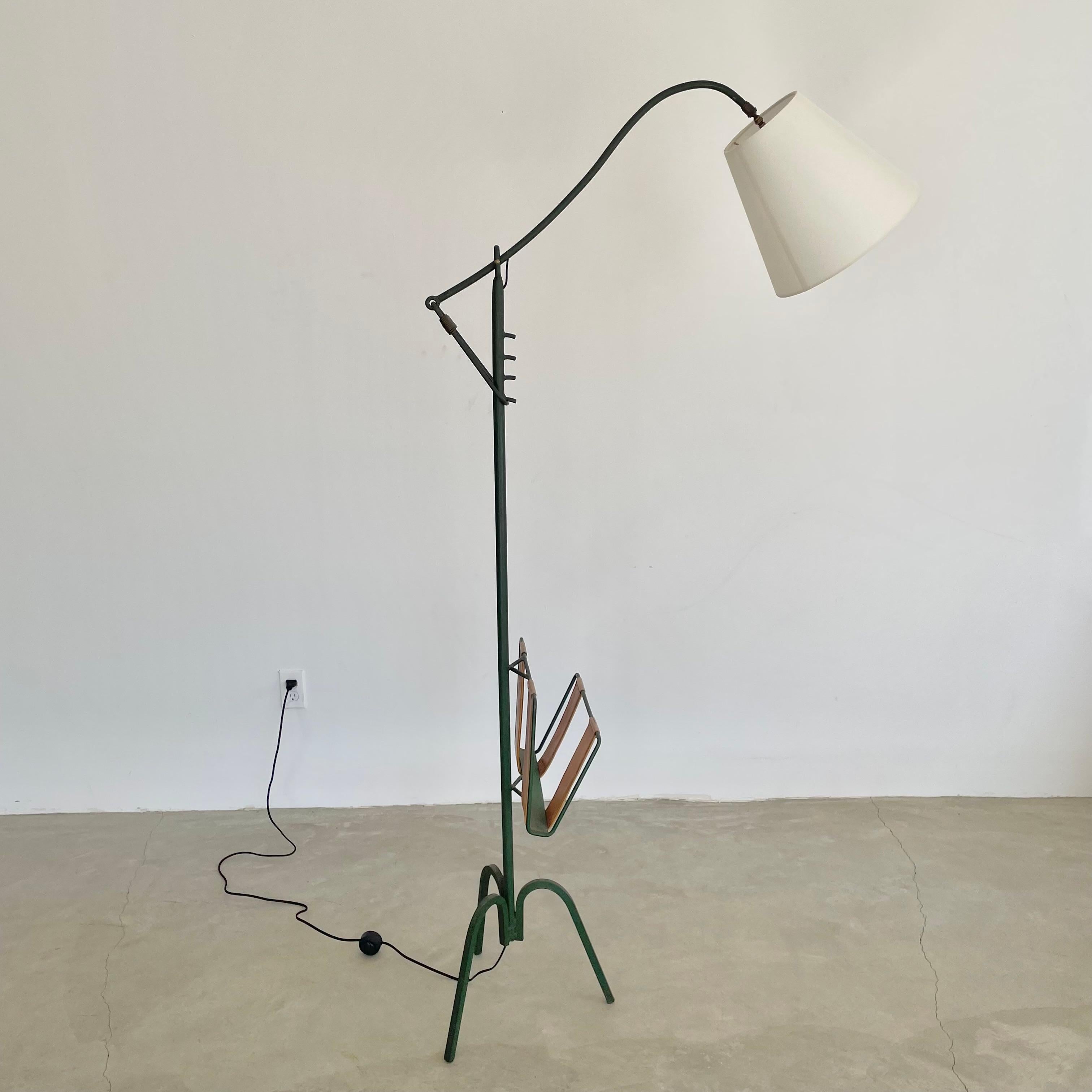 Adjustable Iron Floor Lamp in the style of Jacques Adnet, 1950s France In Good Condition For Sale In Los Angeles, CA